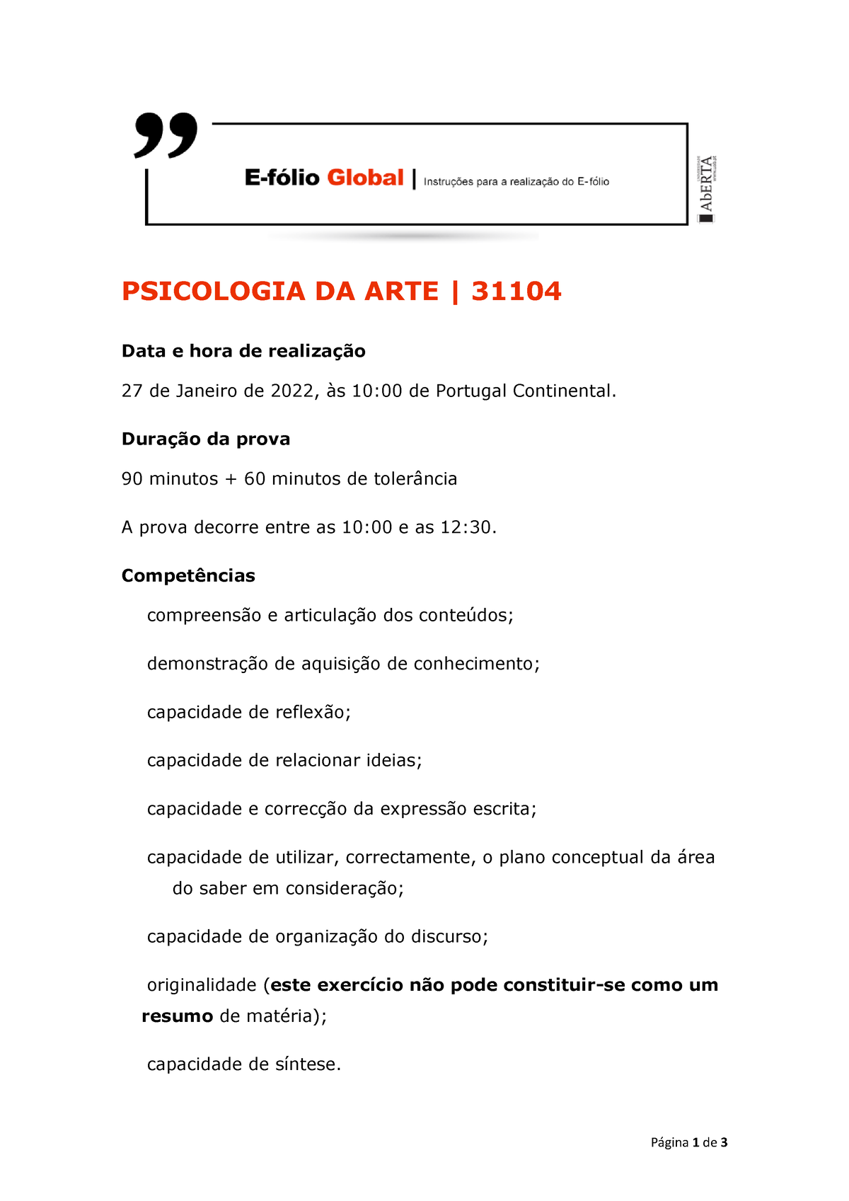 Enunciado Efolio Global Psicologia Da Arte - Página 1 De 3 PSICOLOGIA ...