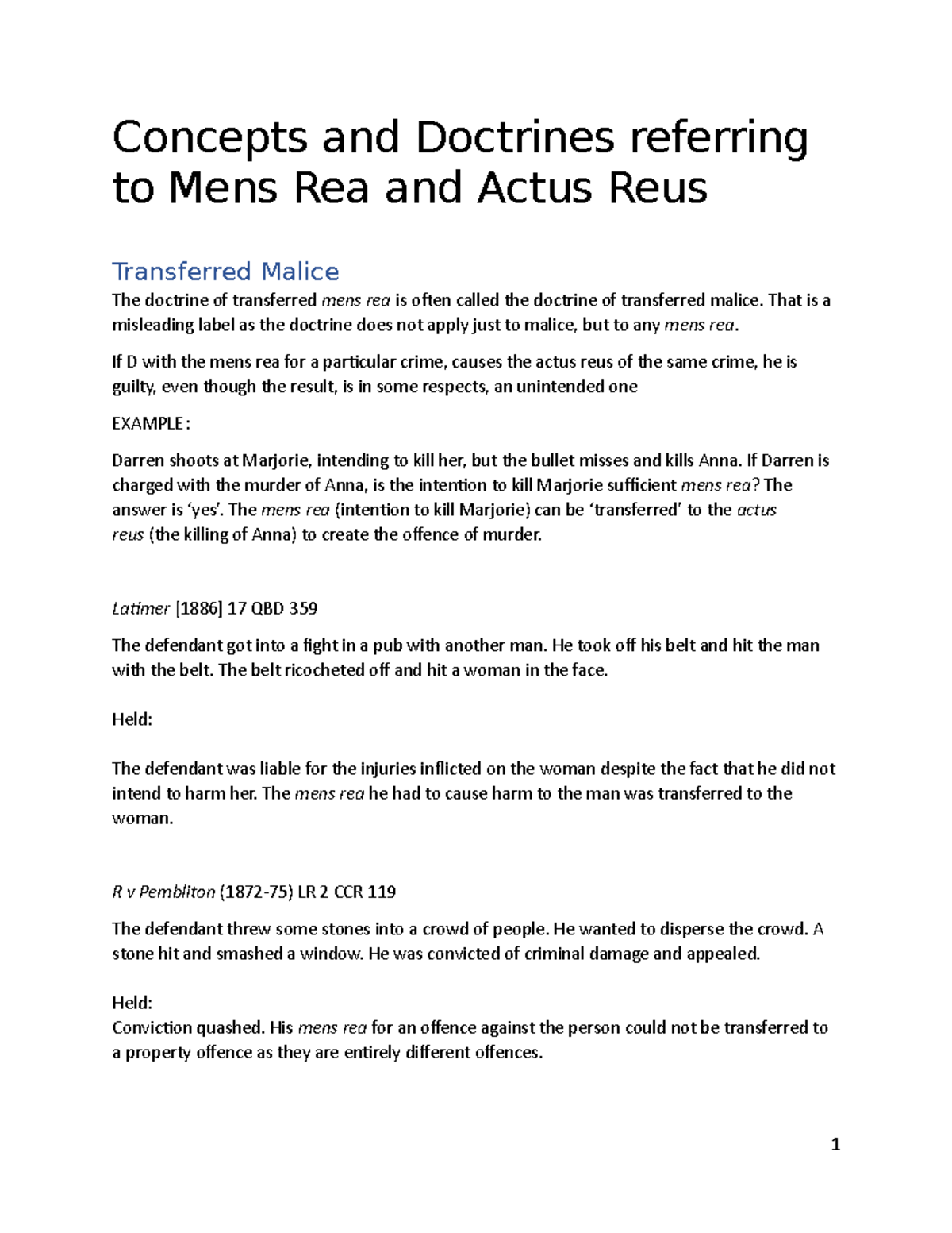 5. Transferred Malice, Coincidence and Series of Acts - Concepts and ...
