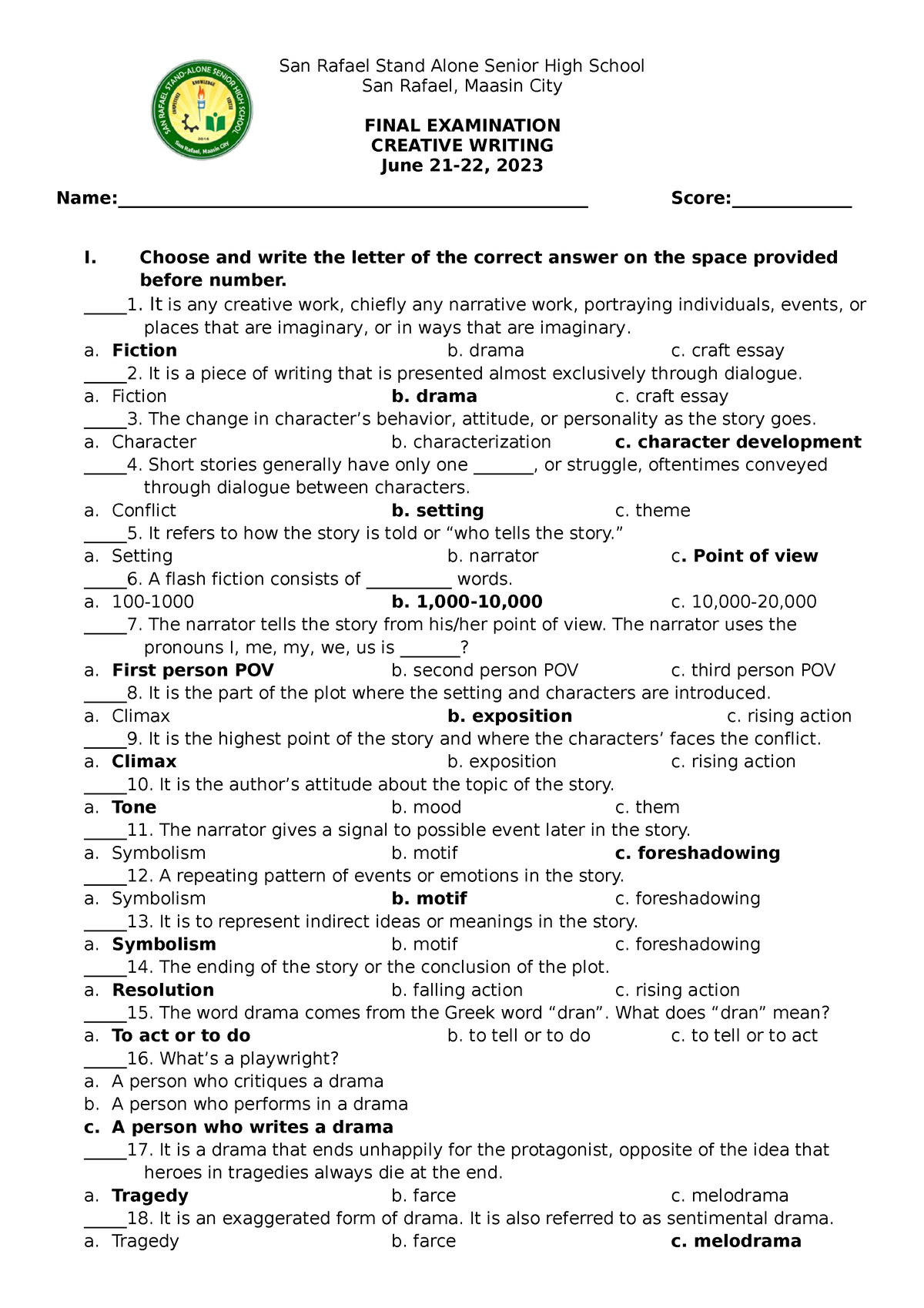 creative writing module for senior high school answer key