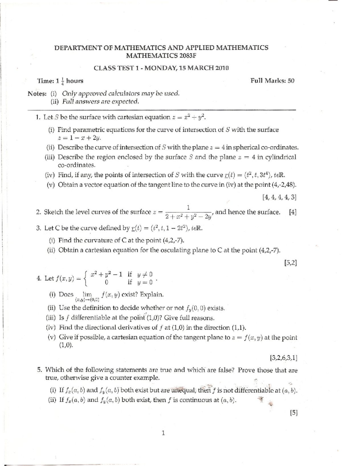 2010-03-15 MAM2083F Class Test 1 - DEPARTMENT OF MATHEMATICS AND ...