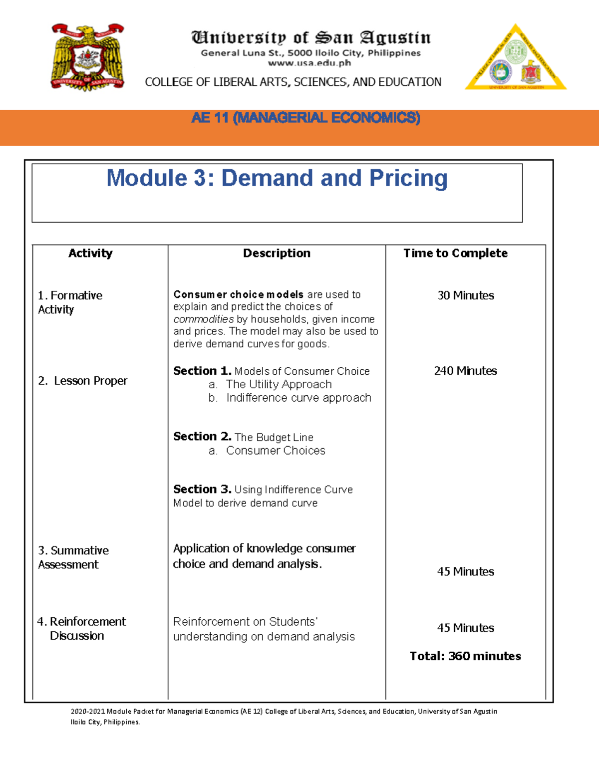 Module 3 in AE 11 - 2020-2021 Module Packet for Managerial Economics ...