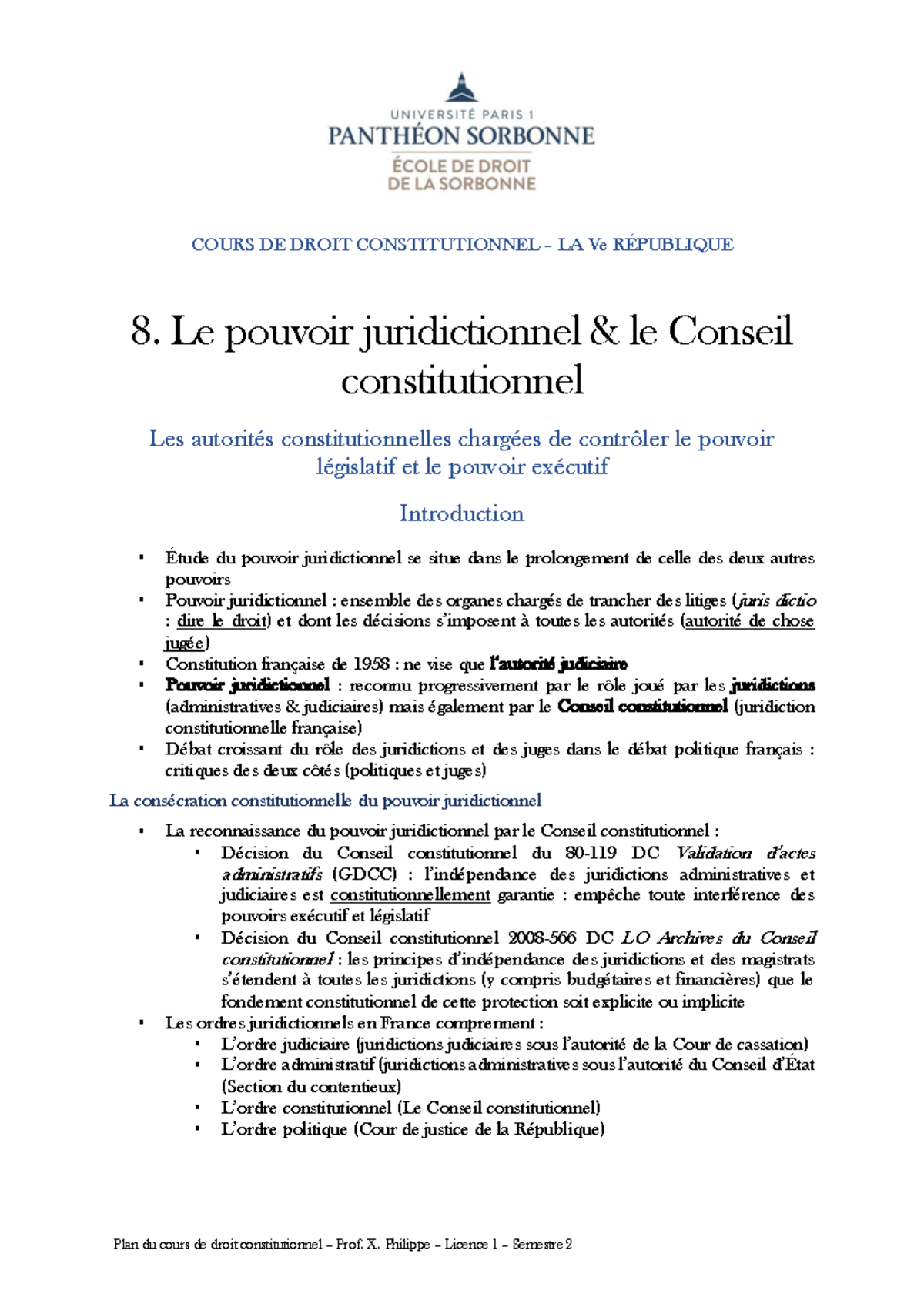 8. Plan Leçon Le Pouvoir Juridictionnel Et Le Conseil Constitutionnel ...