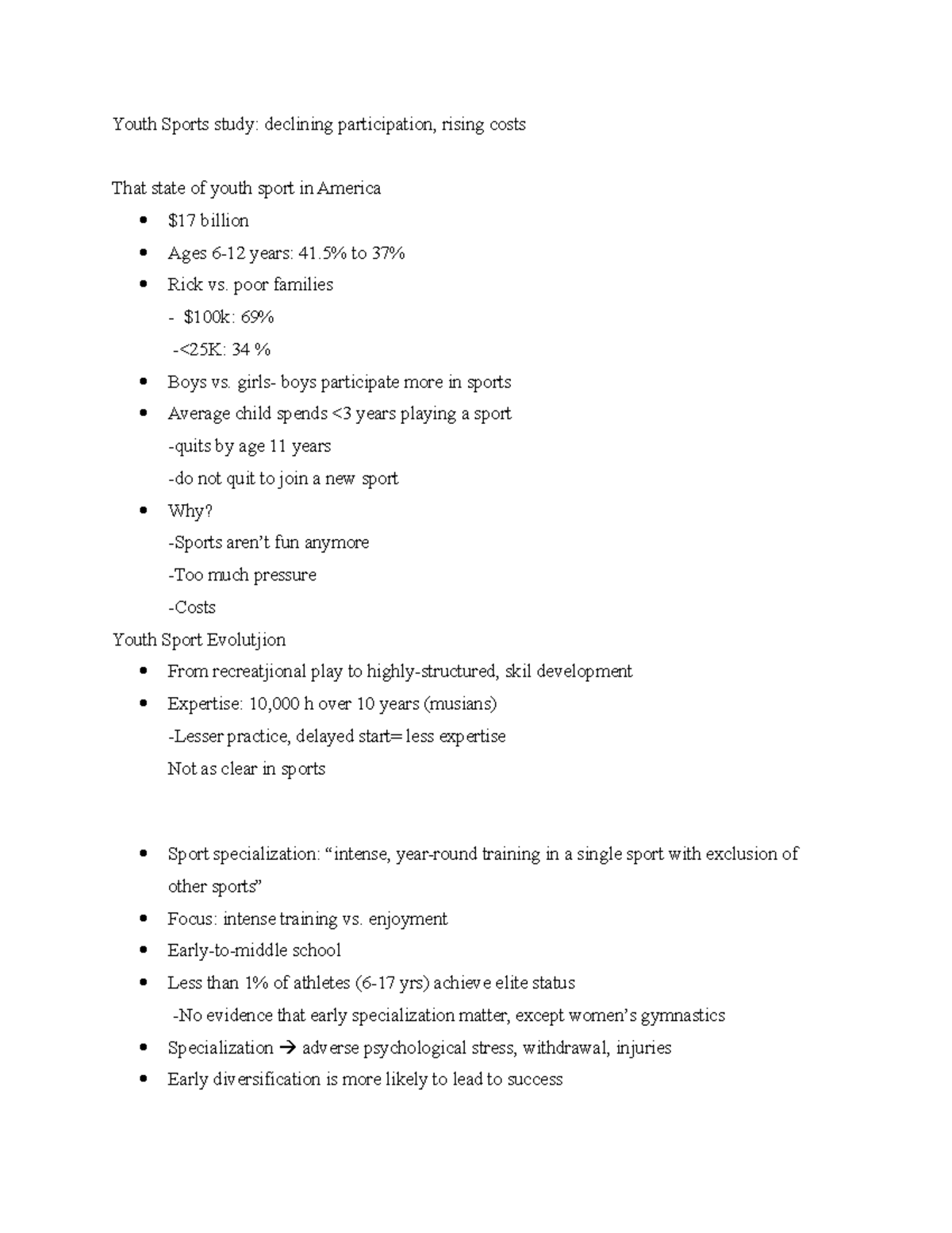 Youth Sports study Research paper Youth Sports study declining