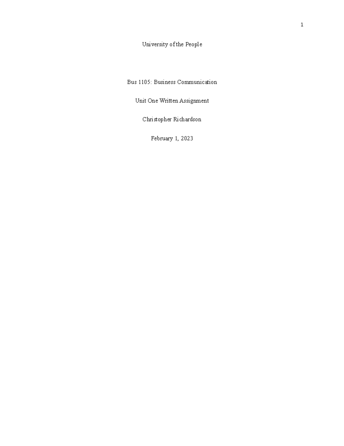 Bus 1105 Business Communication Unit 1 Written Assignment - University ...