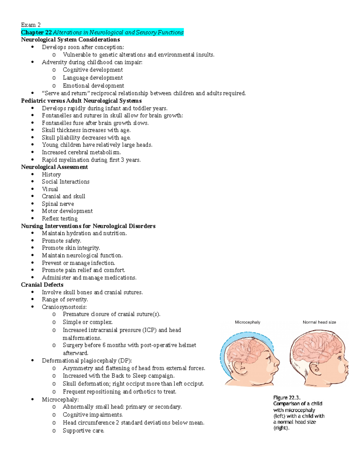 Pediatrics Exam 2 Notes - Chapter 22 Alterations in Neurological and ...