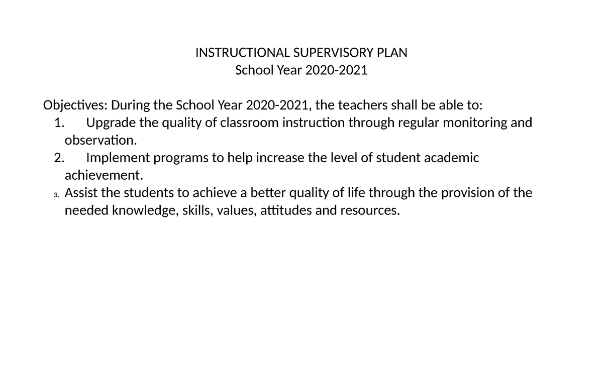 Instructional Supervisory Plan For ED 22 - INSTRUCTIONAL SUPERVISORY ...