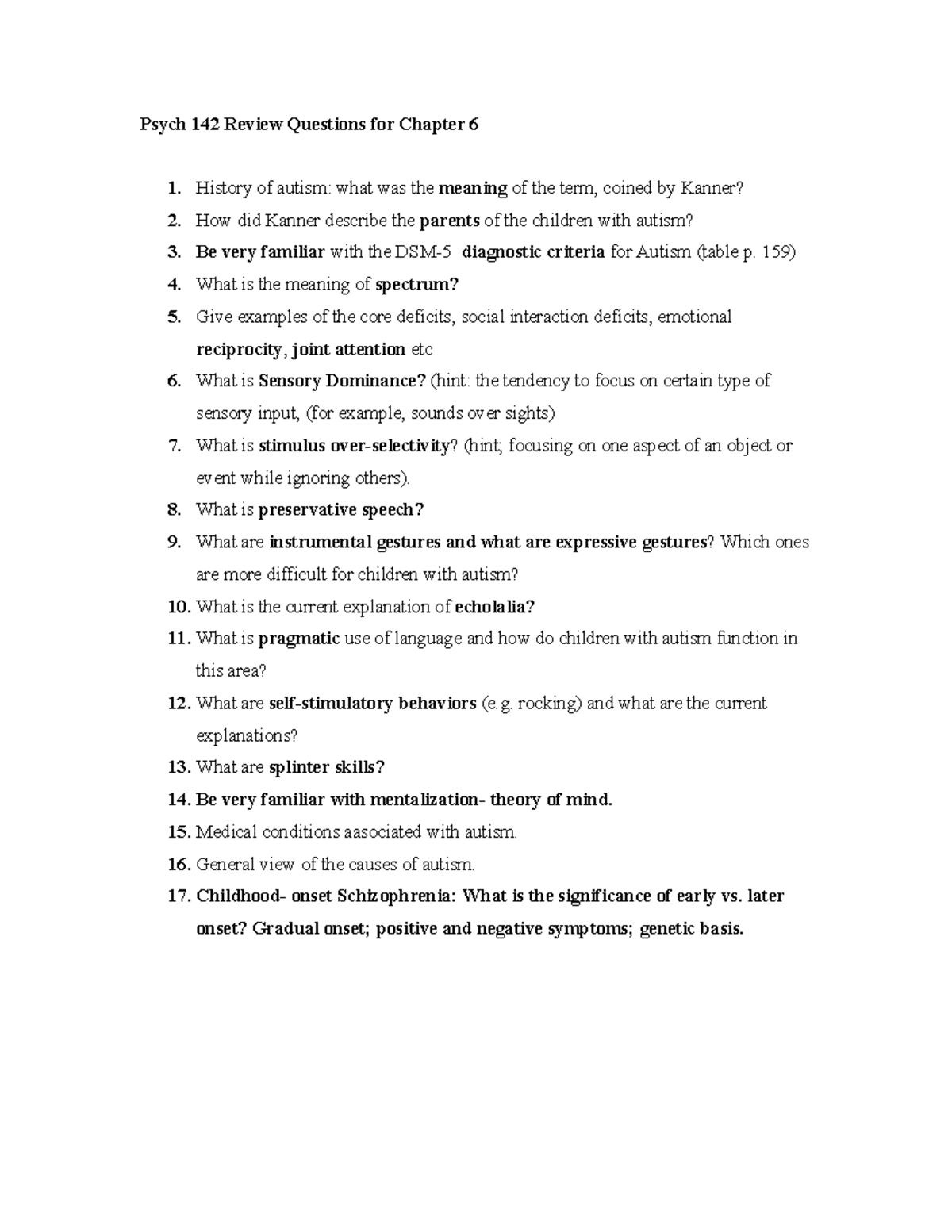 PSYC 142 Exercise 6 - Psych 142 Review Questions for Chapter 6 History ...