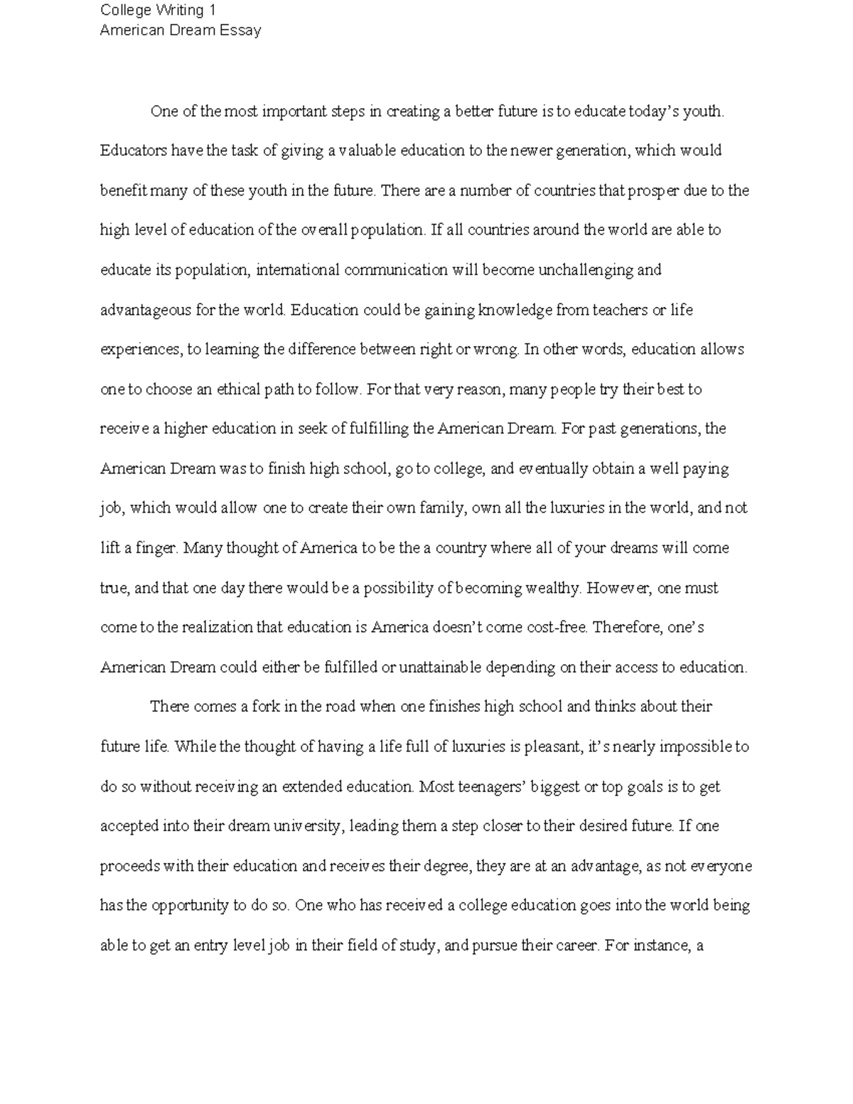 american dream essay introduction