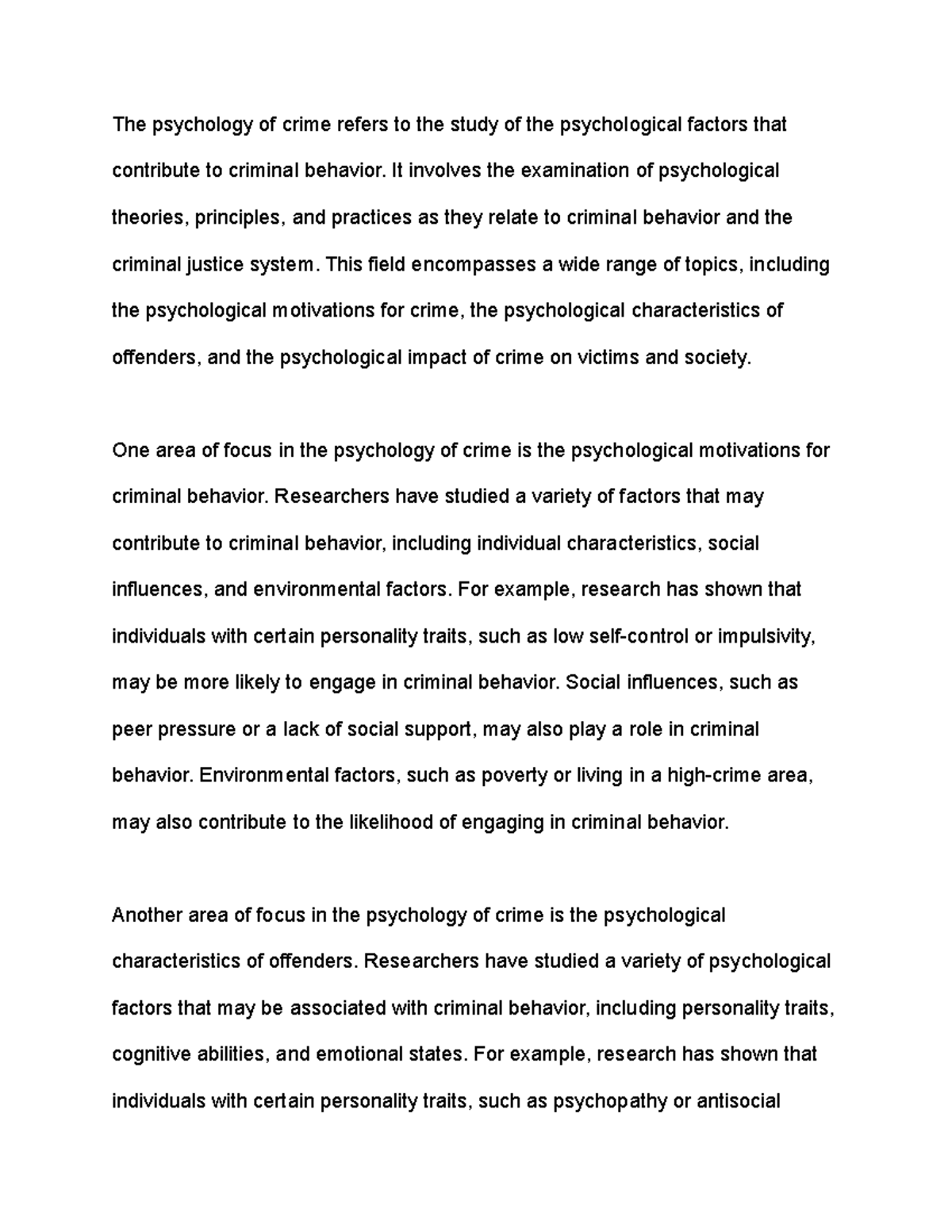 psychology and crime research paper