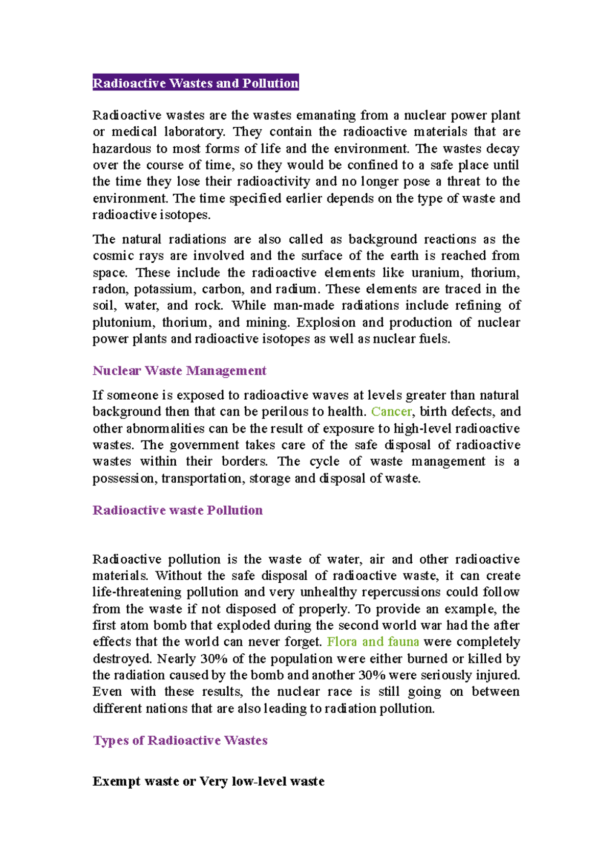 Radioactive Wastes and Pollution - Radioactive Wastes and Pollution ...