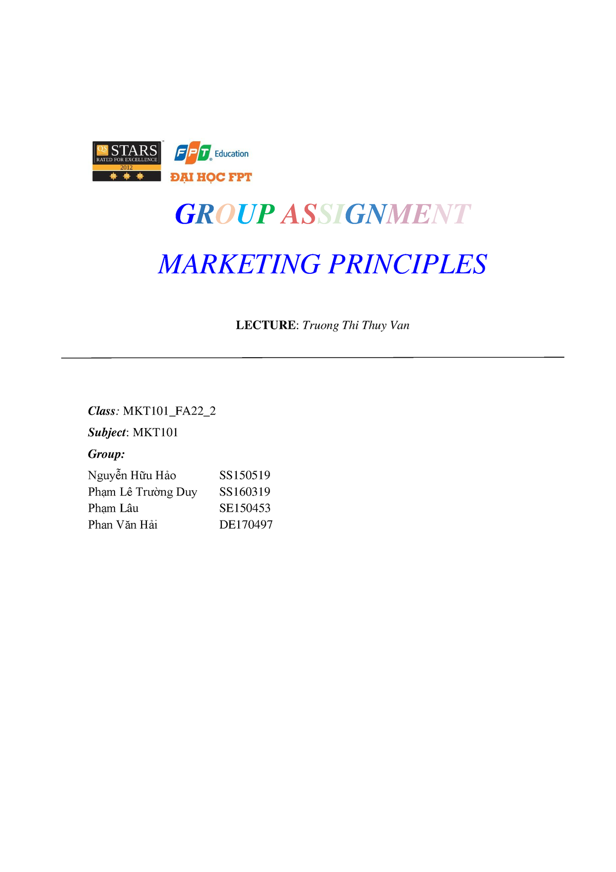 Group Assignment - MKT101 - GROUP ASSIGNMENT MARKETING PRINCIPLES ...