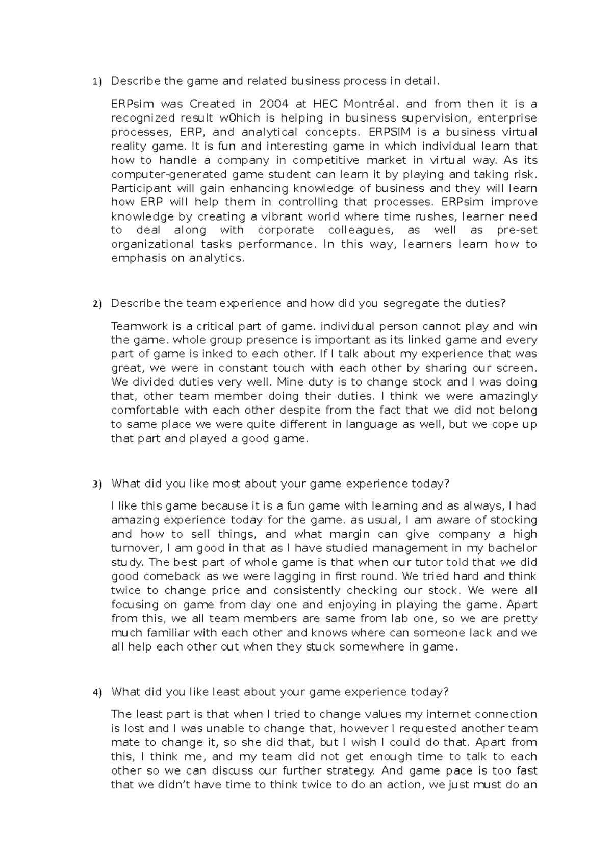 Reflection report 3 - Describe the game and related business process in ...