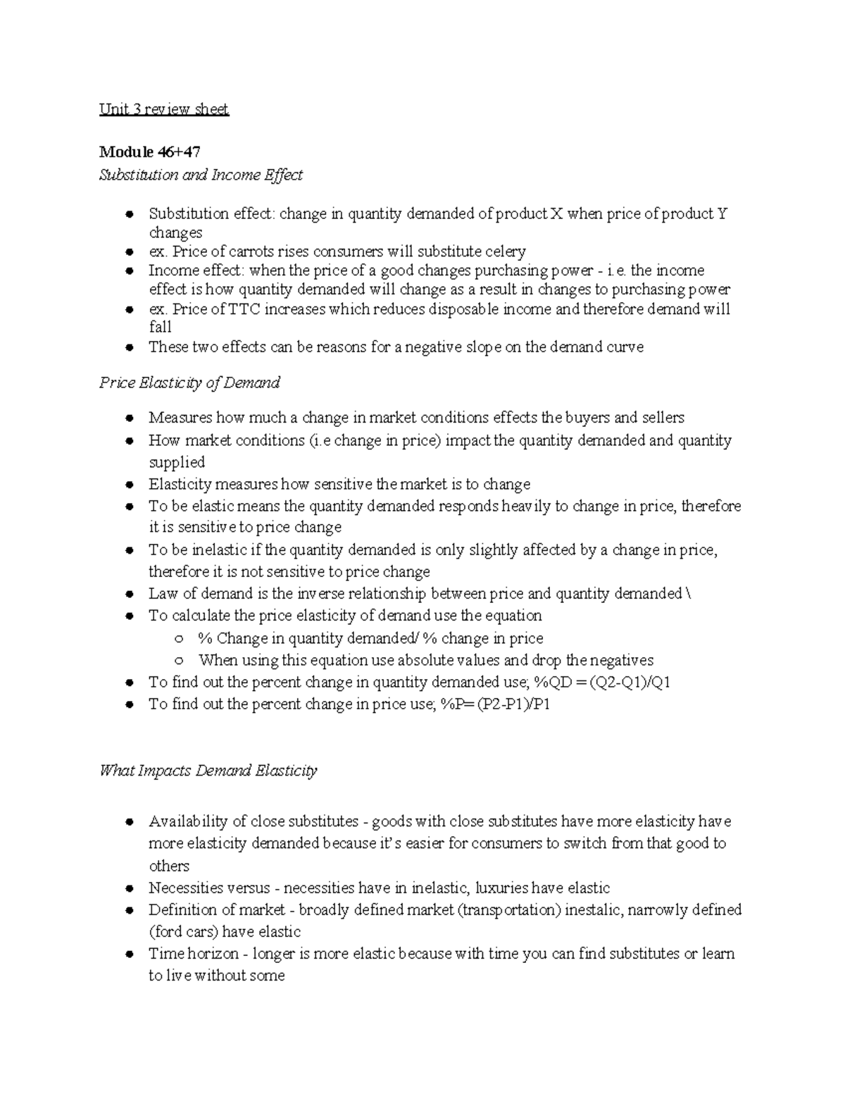 Econ Unit 3 Review Sheet Unit 3 review sheet Module 46+ Substitution