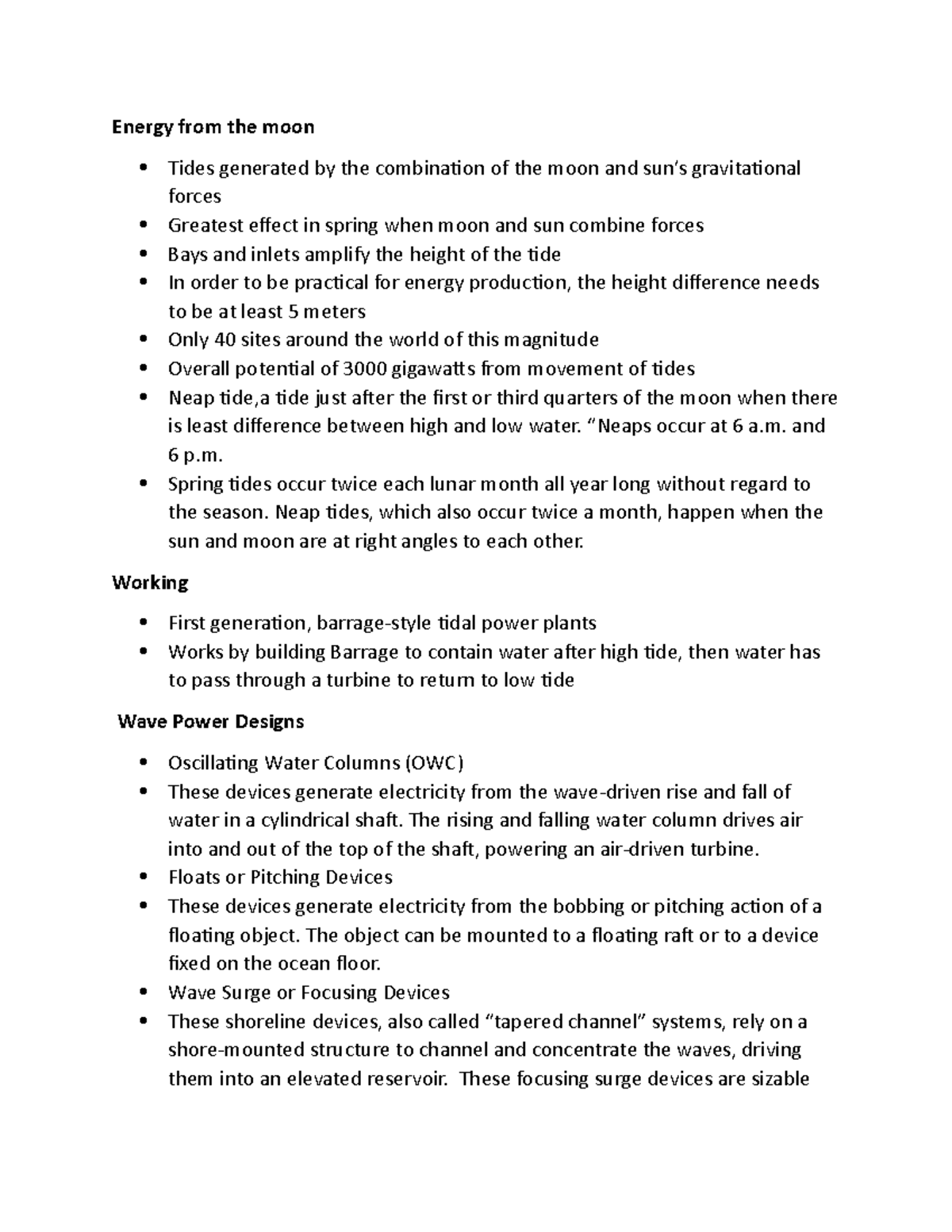 Energy from the moon - Lecture notes - Energy from the moon Tides ...