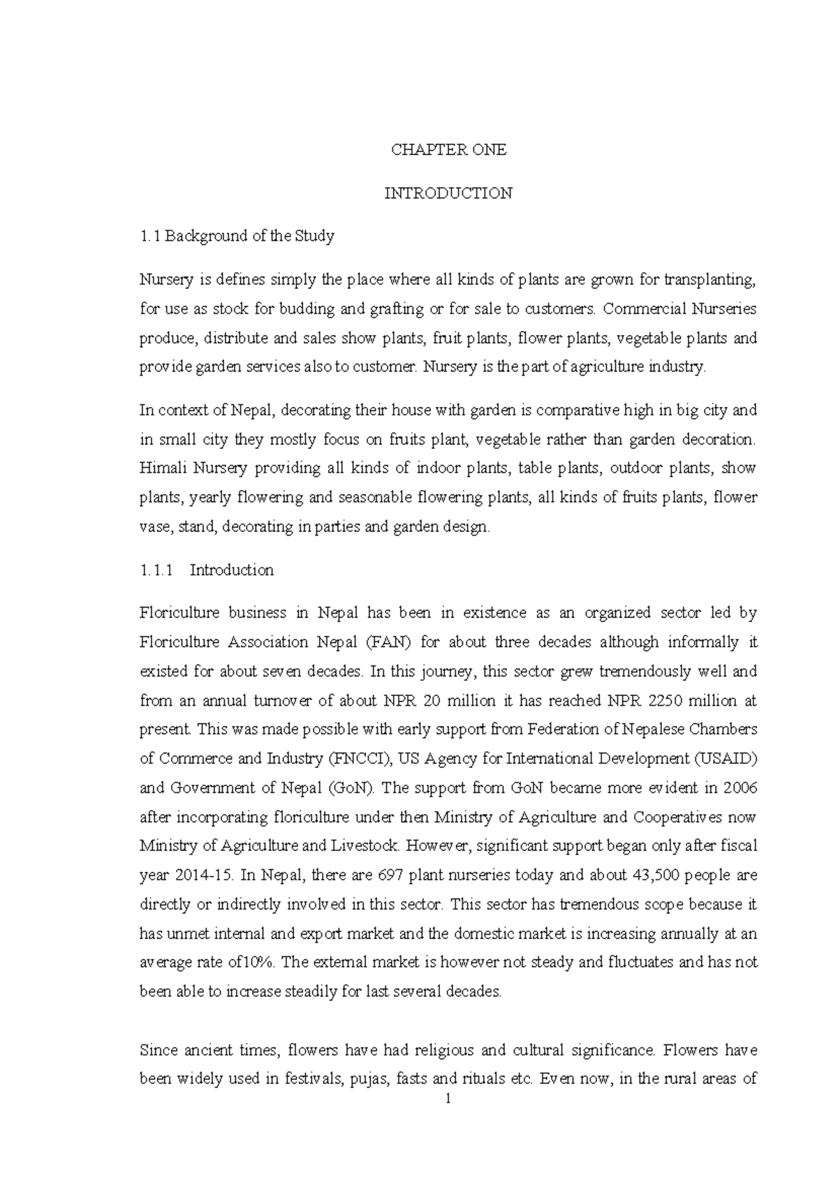Himali Nursery Report CHAPTER ONE INTRODUCTION 1 Background of the