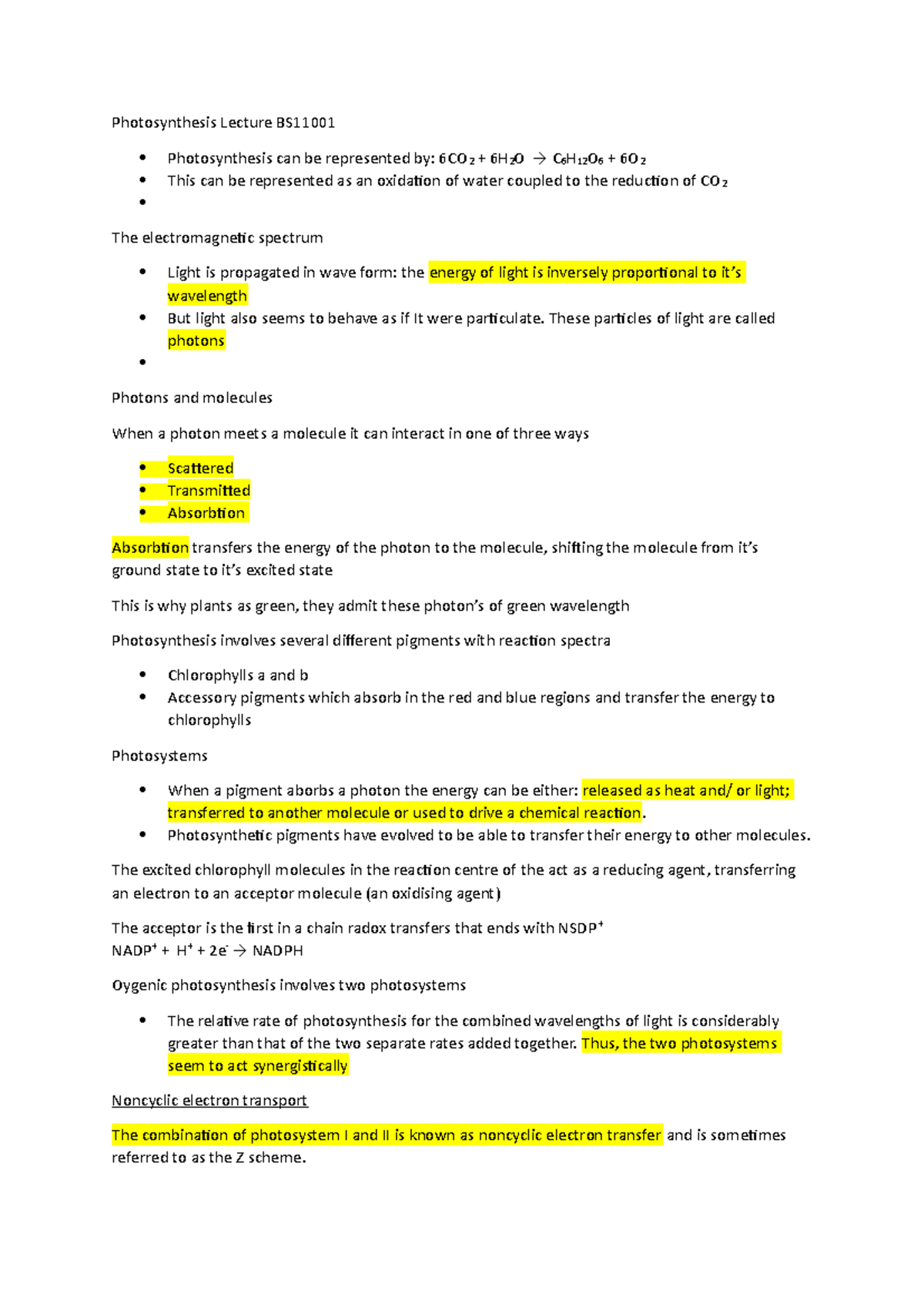 Photosynthesis - Lecture notes 3 - Photosynthesis Lecture BS ...