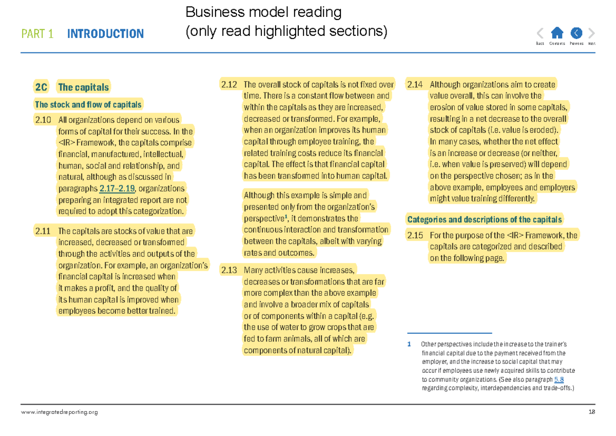 Business model reading - Contents Next Back Previous 2C The capitals ...