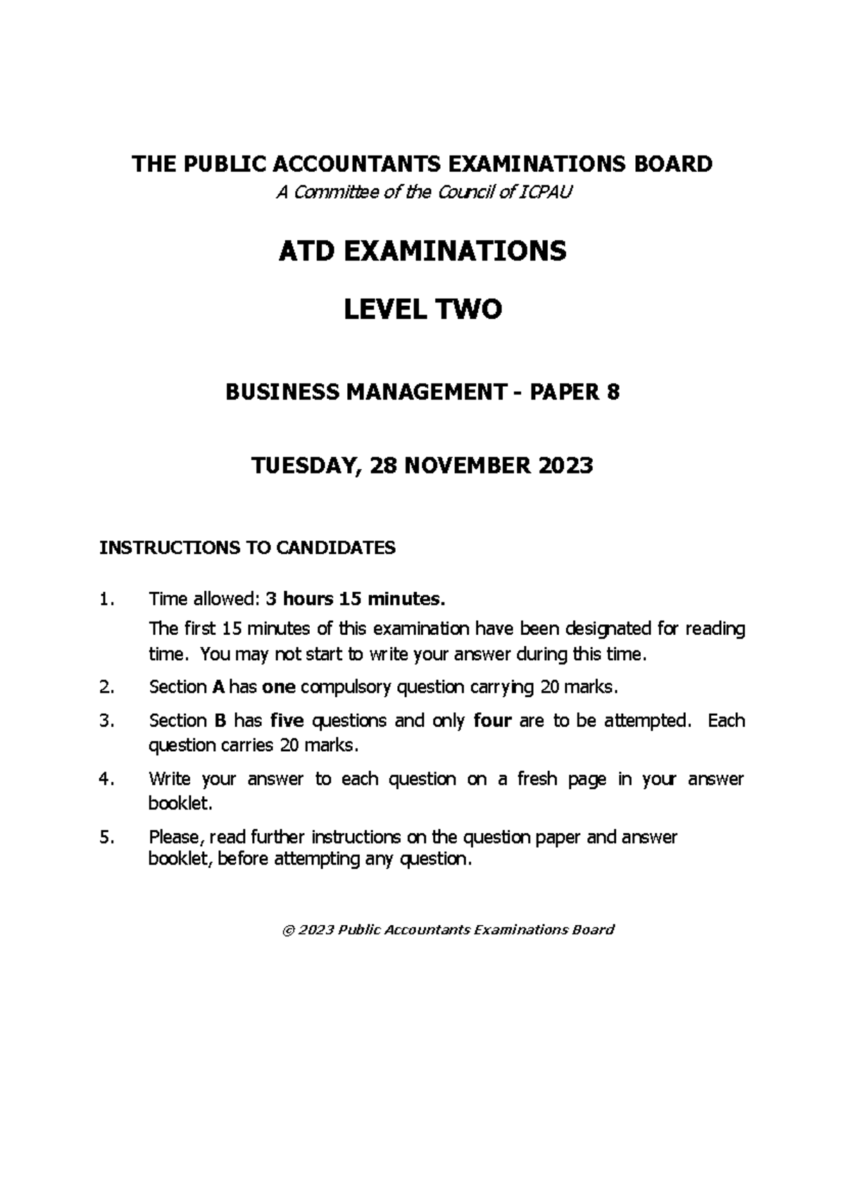 ATD Paper 8 Business Management - THE PUBLIC ACCOUNTANTS EXAMINATIONS ...