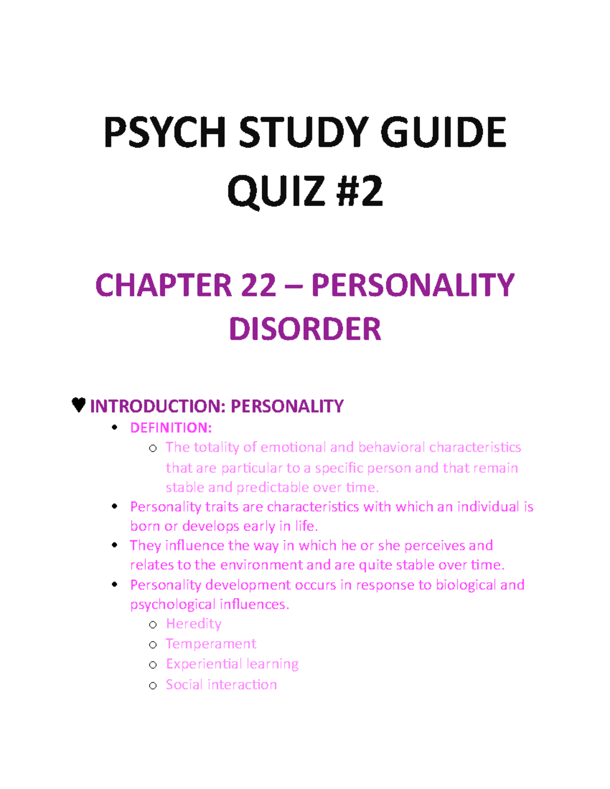 Psych Study Guide QUIZ 2 - NUR1520 - Studocu