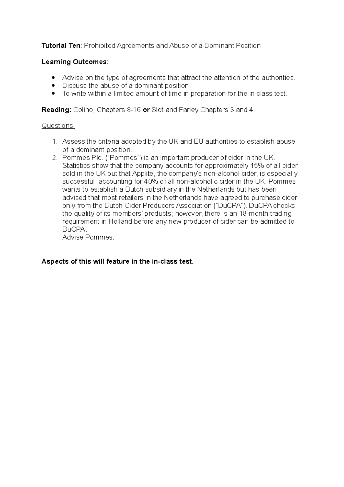 Tutorial 10 - outline of the notes - Tutorial Ten : Prohibited ...