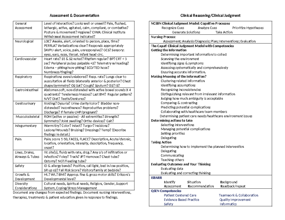 Nursing Student Assessment Guide 3 - Assessment & Documentation General ...