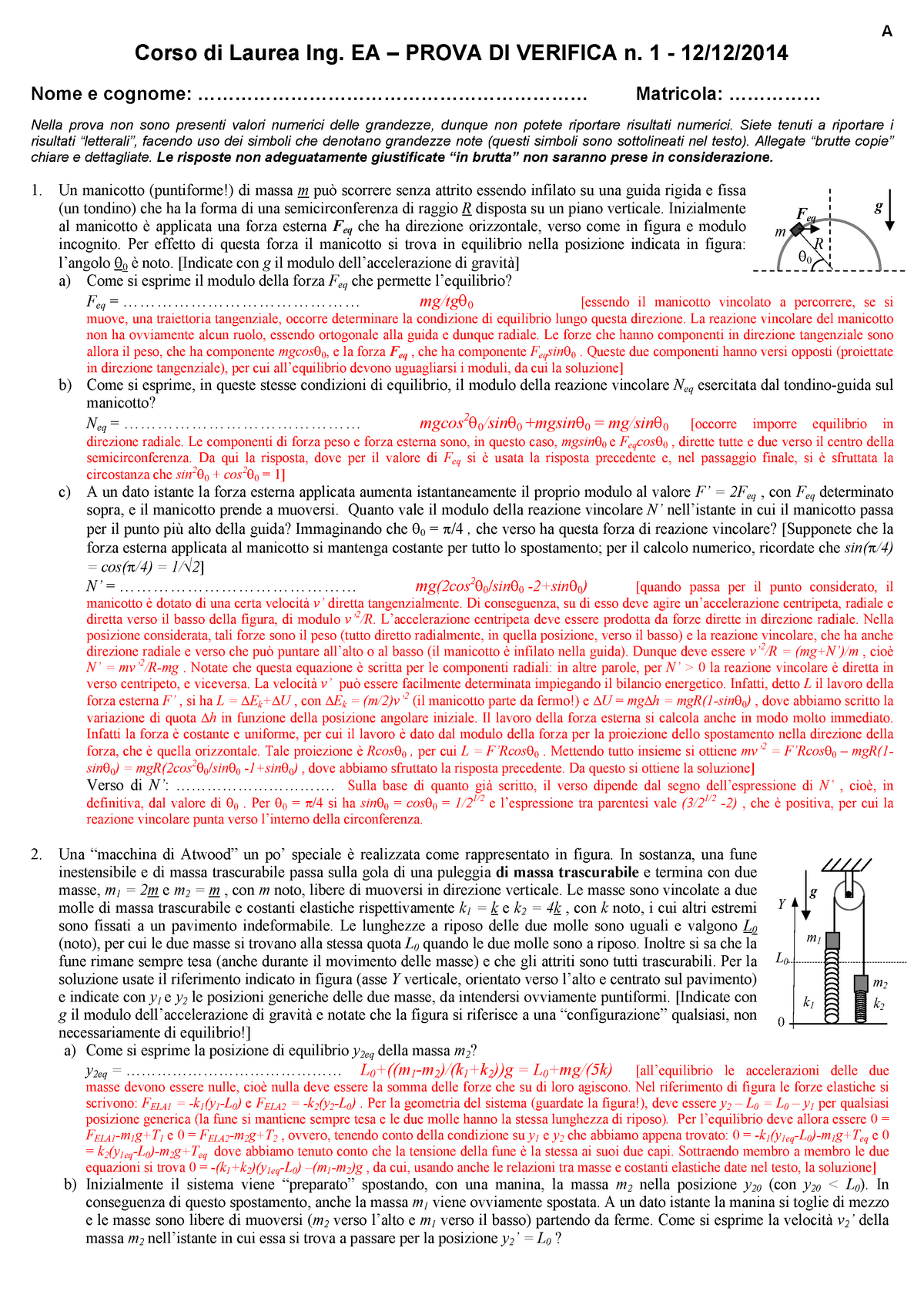 Compitino Ea 14 1 Ris - Raccolta Di Temi D'esame Di Fisica 1 - A Corso ...