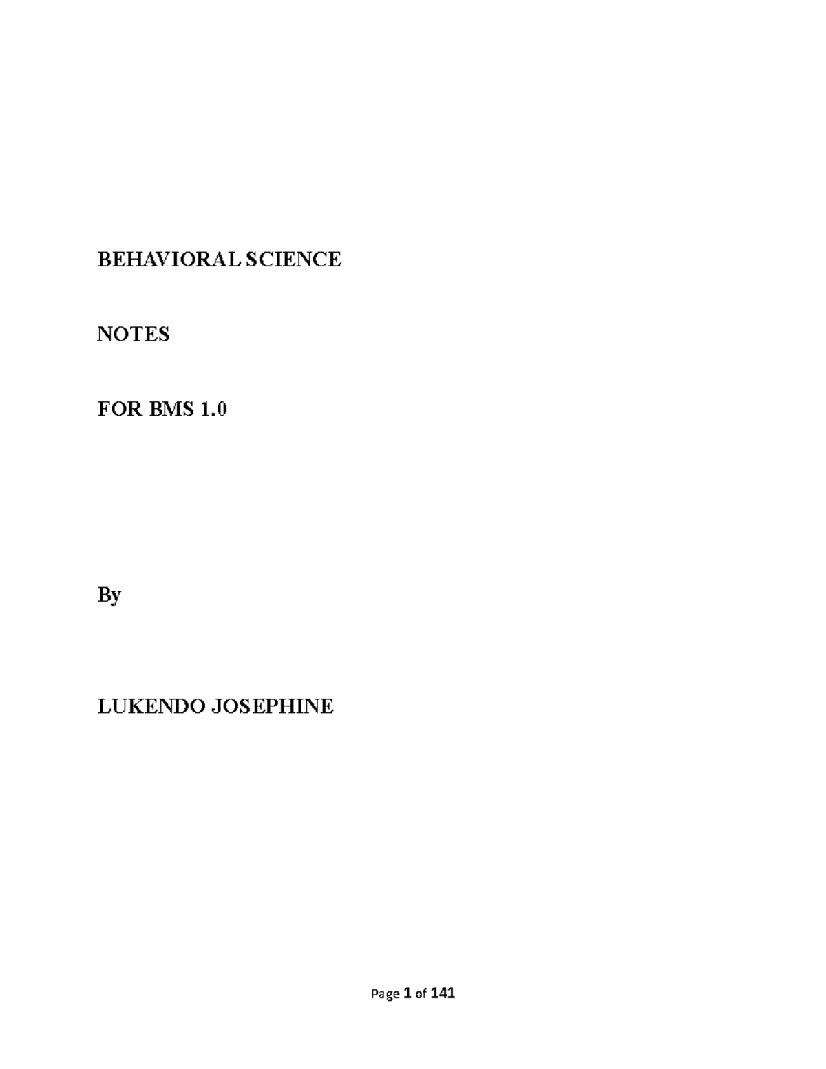 Behavioural science notes Upadeted - BEHAVIORAL SCIENCE NOTES FOR BMS 1 ...