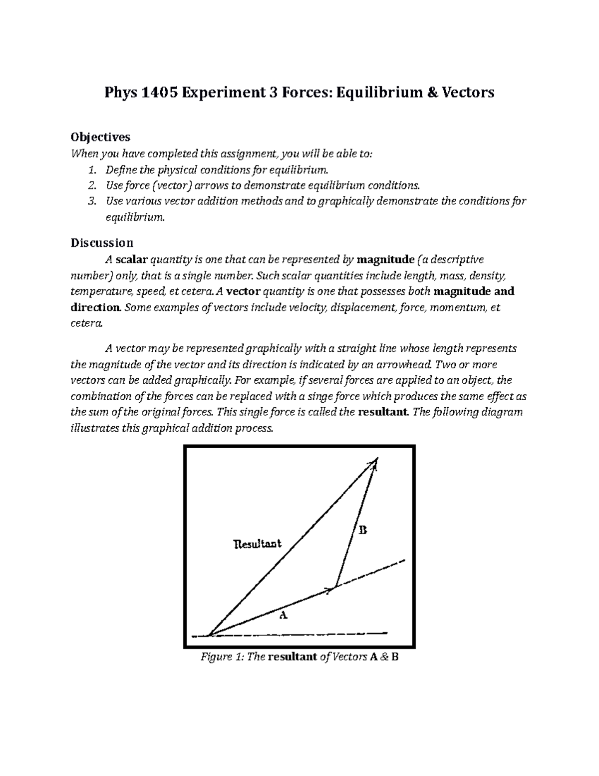 Phys 1405 Experiment 3 Forces - Phys 1405 Experiment 3 Forces ...