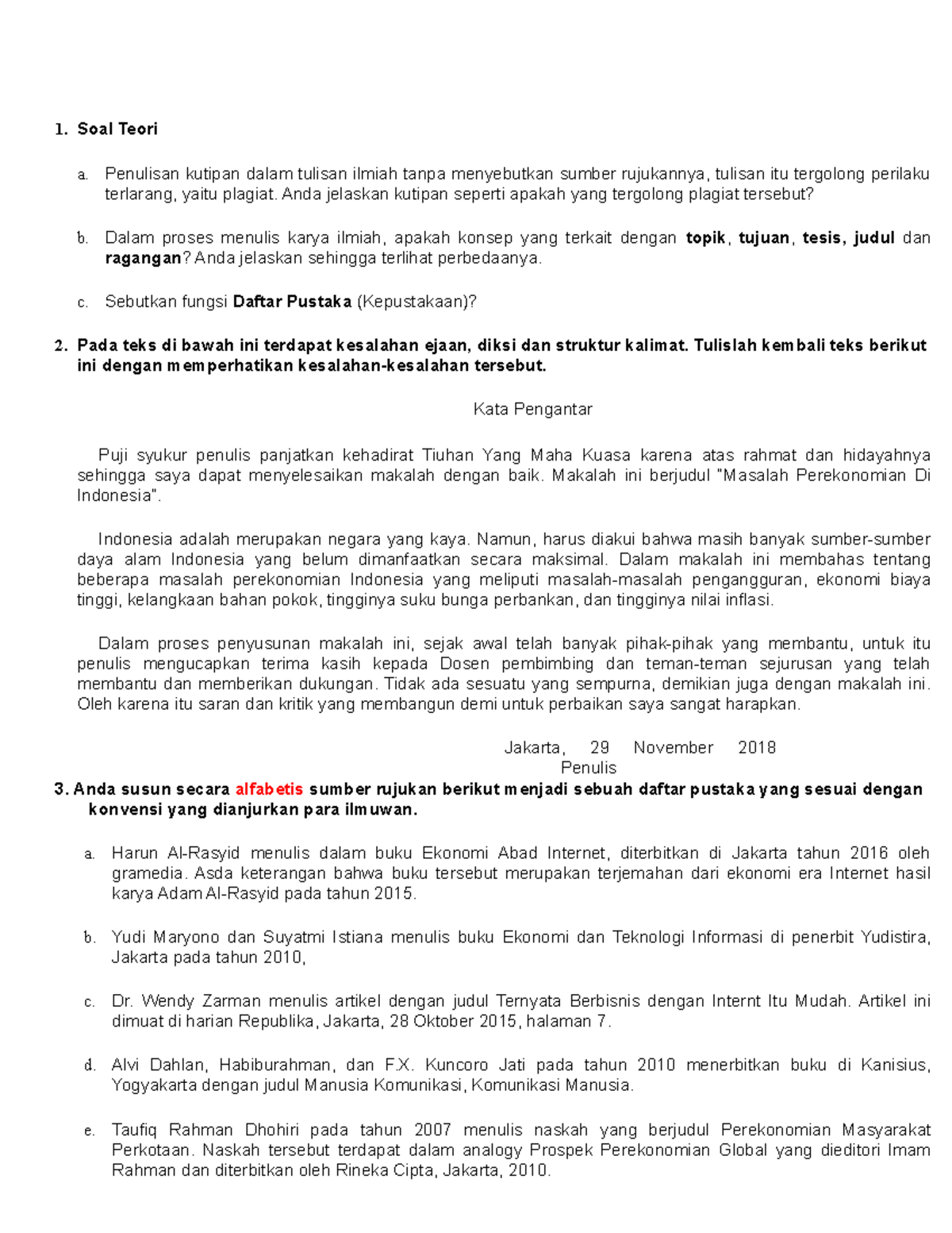 Essay Penulisan Karya Ilmiah Bahasa Indonesia 1 Soal Teori A Penulisan Kutipan Dalam Tulisan