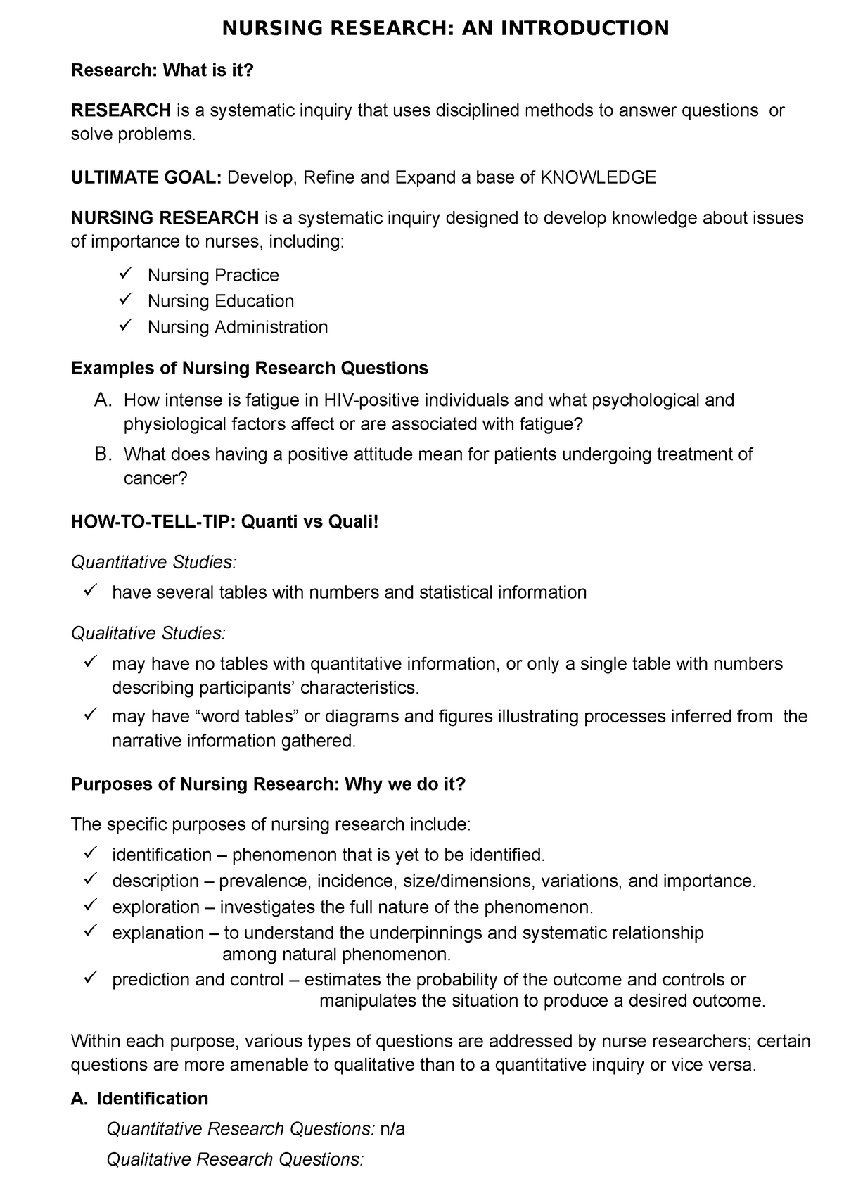 Nursing Research NCM 111 Notes Compiled - NURSING RESEARCH: AN ...