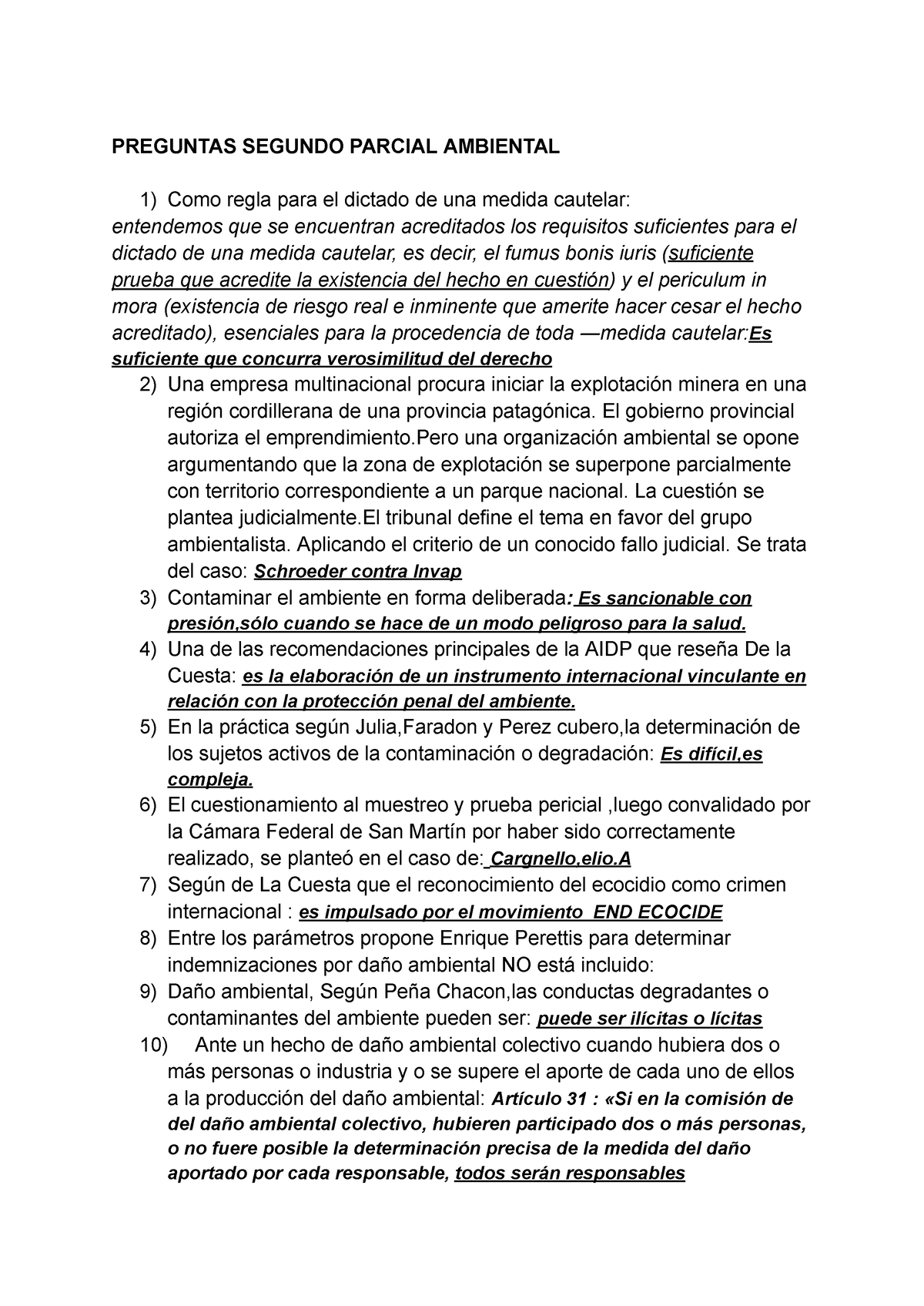 Derecho Ambiental - PREGUNTAS SEGUNDO PARCIAL AMBIENTAL Como Regla Para ...