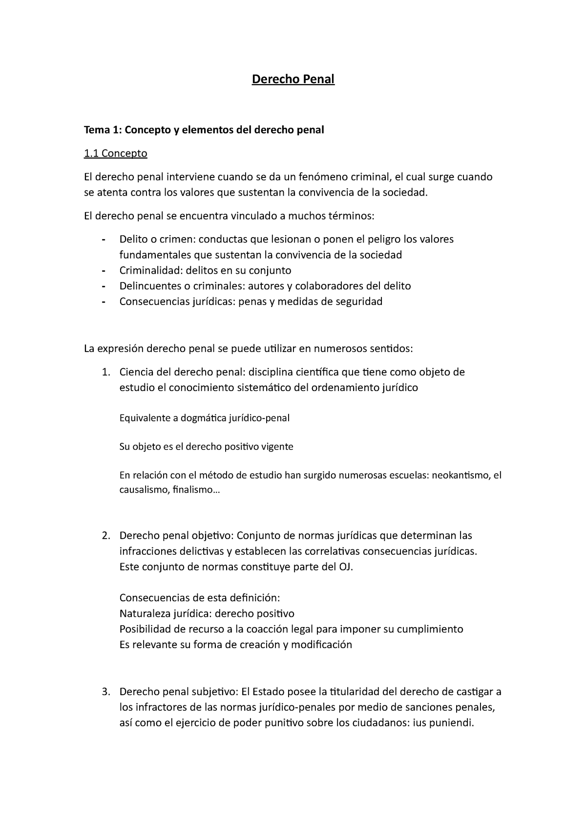 Derecho Penal - Derecho Penal Tema 1: Concepto Y Elementos Del Derecho ...