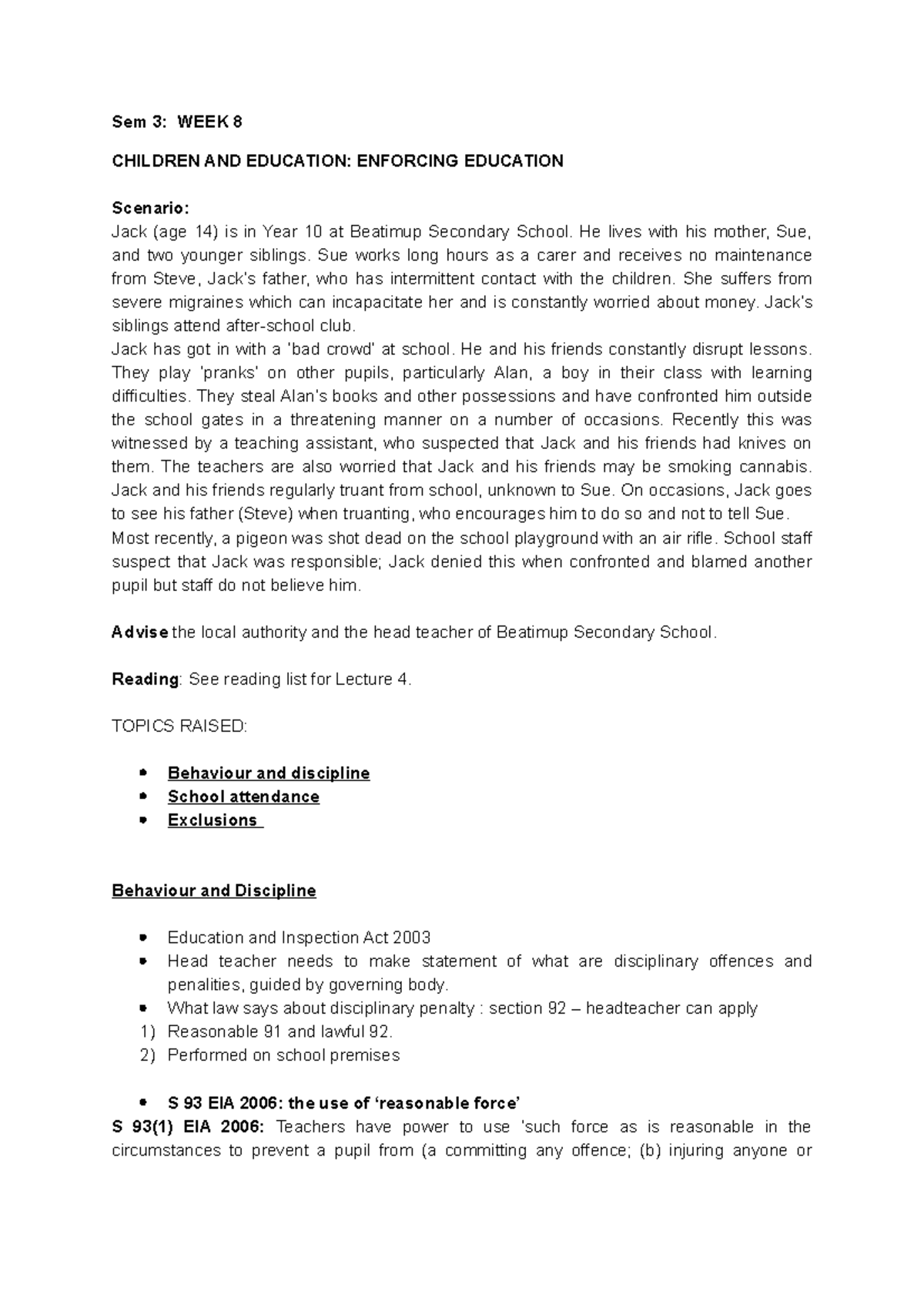 Sem 3 child law seminar work Sem 3 WEEK 8 CHILDREN AND EDUCATION