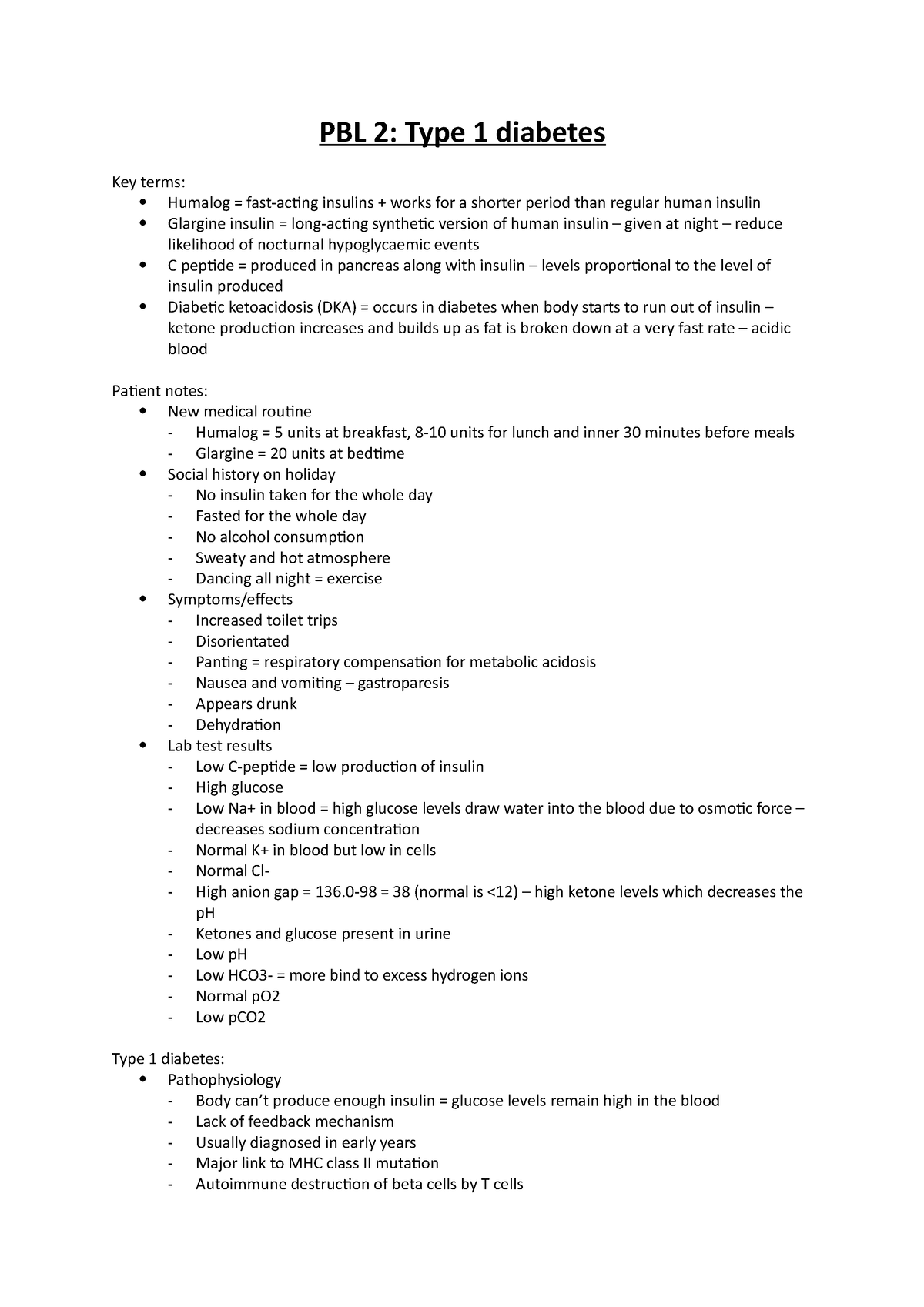 type 1 diabetes - PBL 2: Type 1 diabetes Key terms: Humalog = fast