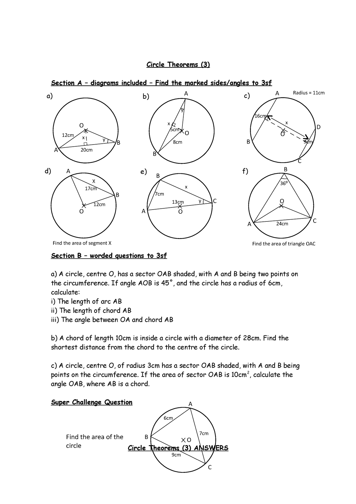 Circle Theorems Materials You Could Use For The Classroom A B C D E O A B 6cm 7cm 9cm Find Studocu