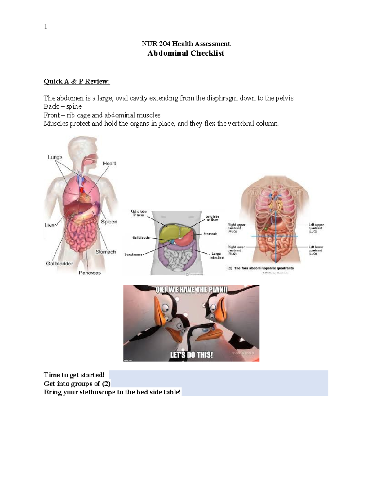 Abdominal Checklist Nur 204 Health Assessment Abdominal Checklist