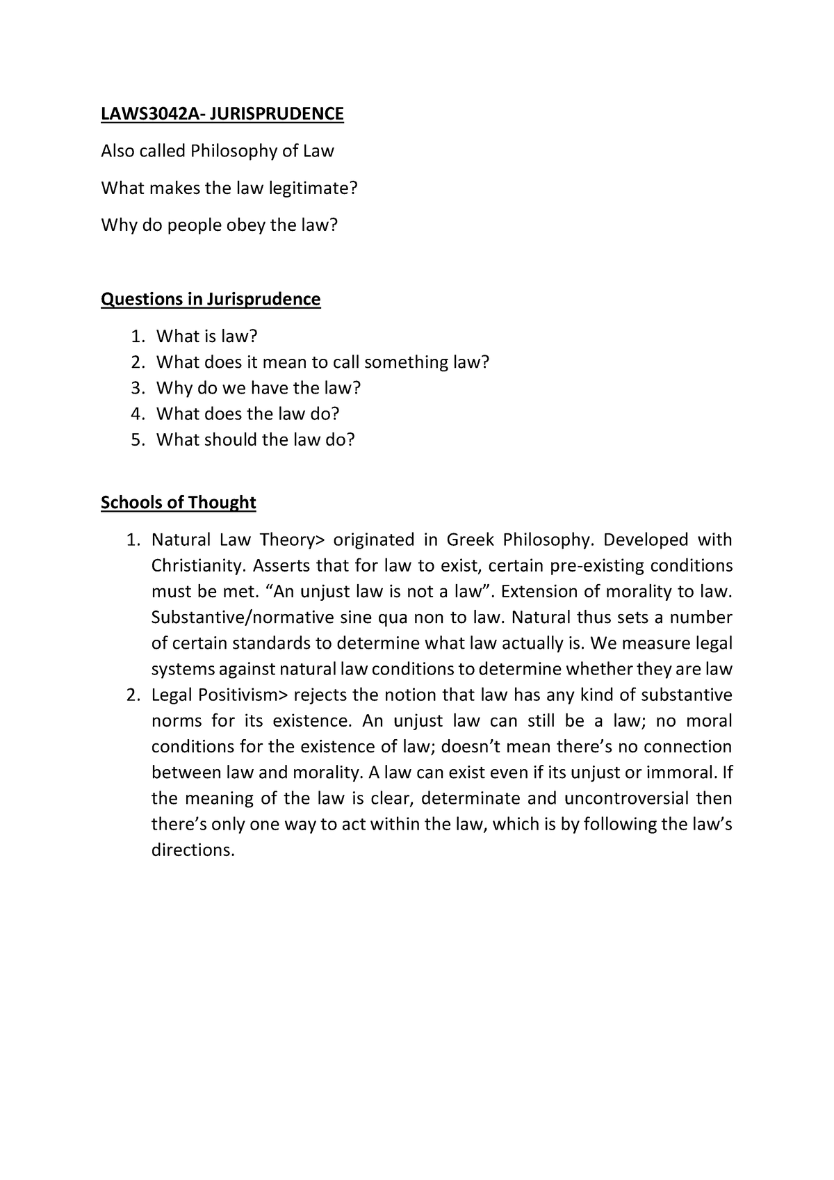 Semester 1 All Juris Notes - LAWS3042A- JURISPRUDENCE Also Called ...