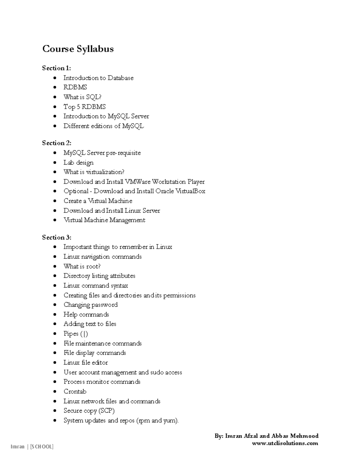 Course+Syllabus+-+My SQL - By: Imran Afzal and Abbas Mehmood ...