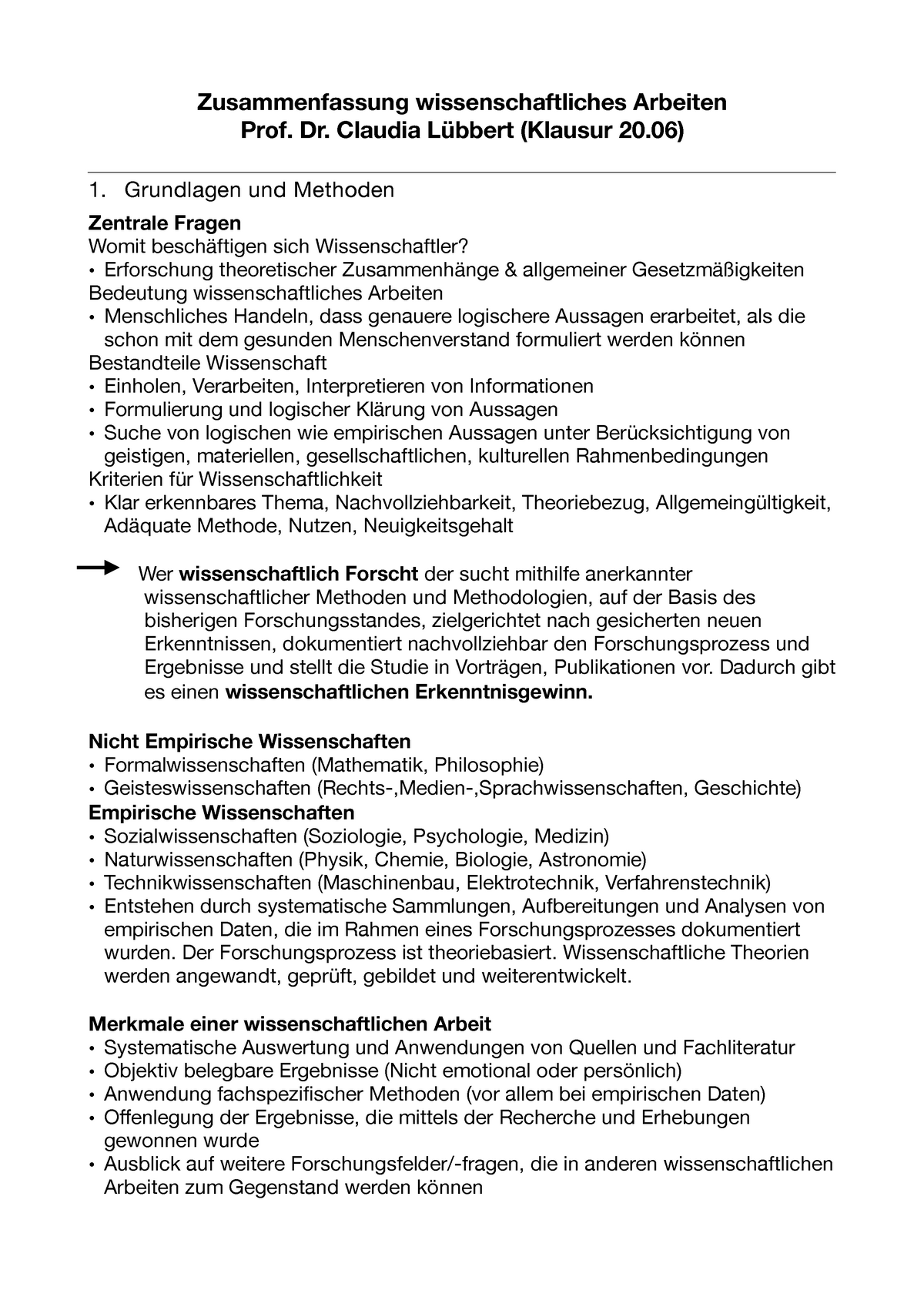 Zusammenfassung Wissenschaftliches Arbeiten - Dr. Claudia Lübbert ...