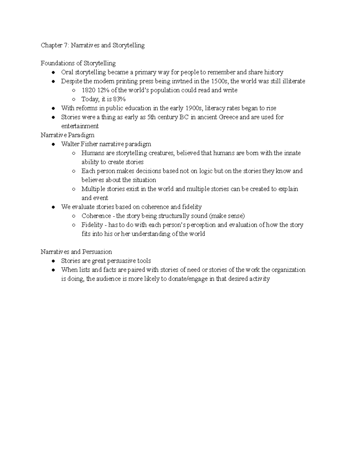 Chapter 7 Notes - Chapter 7: Narratives and Storytelling Foundations of ...