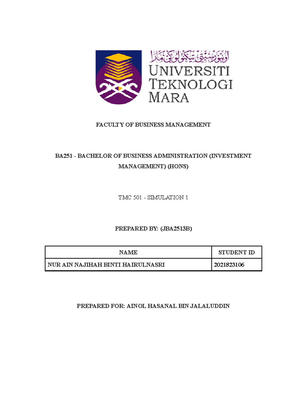 Tmc501 Simulation 1 Script Faculty Of Business Management Ba251 Tmc501 Simulation 1 Script Faculty Of Business Management Ba251