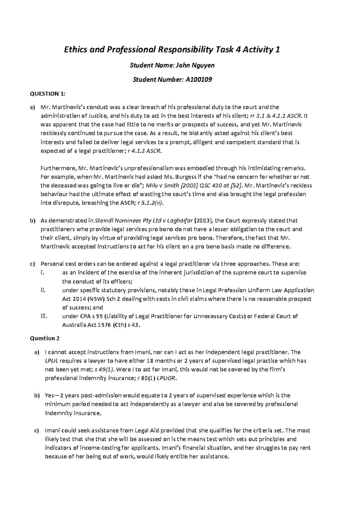 Ethics and Professional Responsibility Task 4 Activity 1 John Nguyen ...