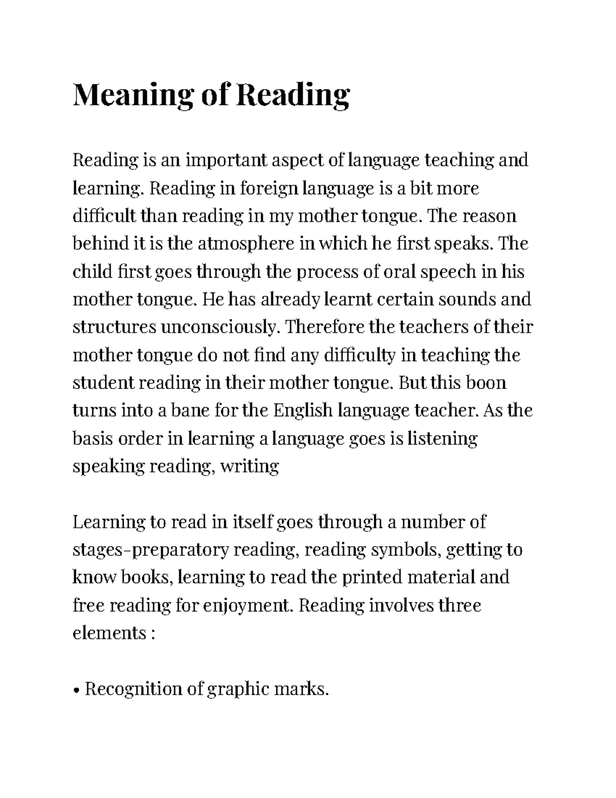 Meaning of Reading Lecture notes of Need and Importance of Listening