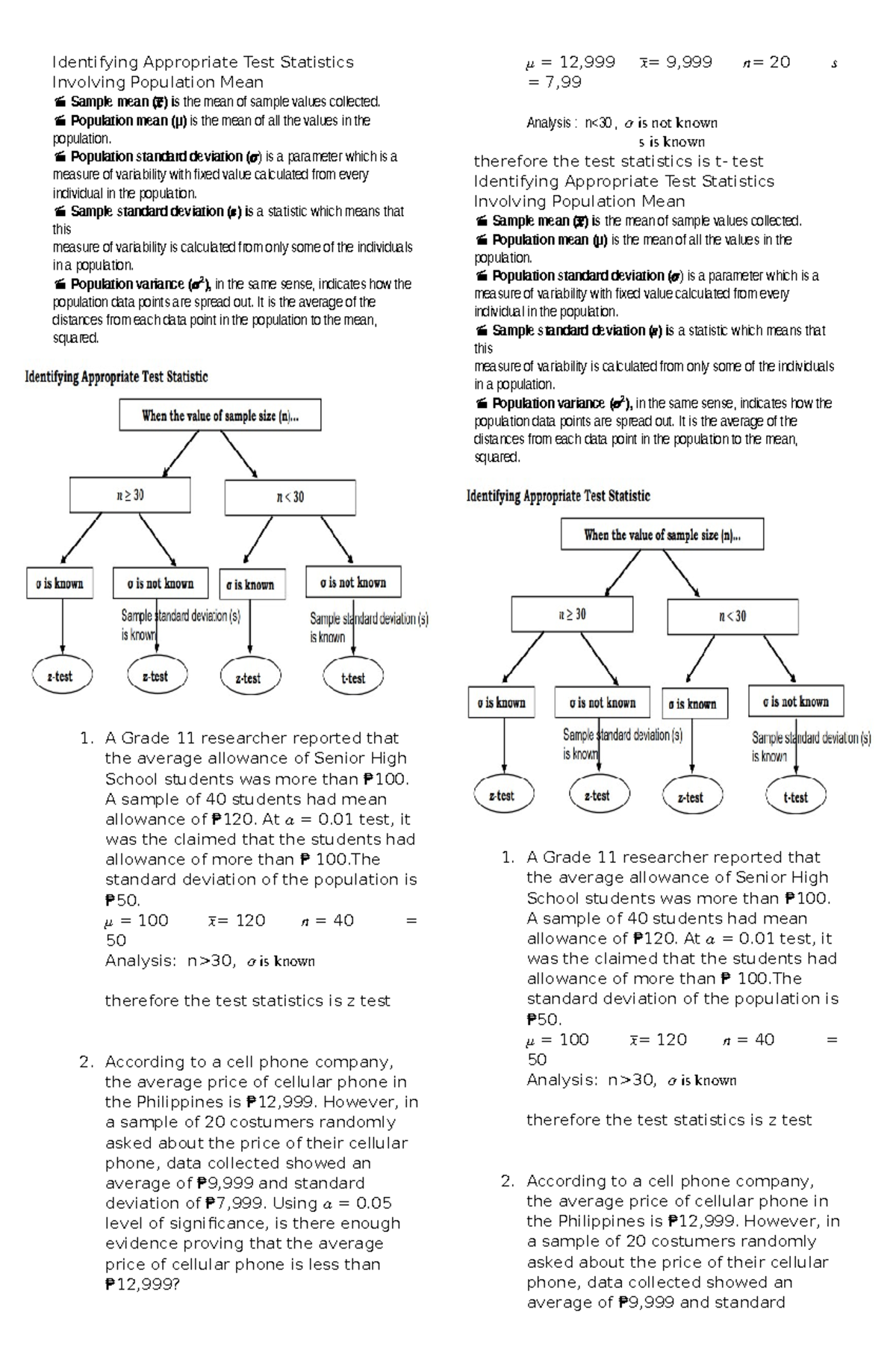 Activivity Sheet 2 In Stat Q4 - Identifying Appropriate Test Statistics ...