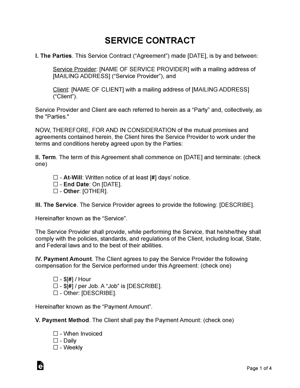 Service-Contract-Template - SERVICE CONTRACT I. The Parties. This ...