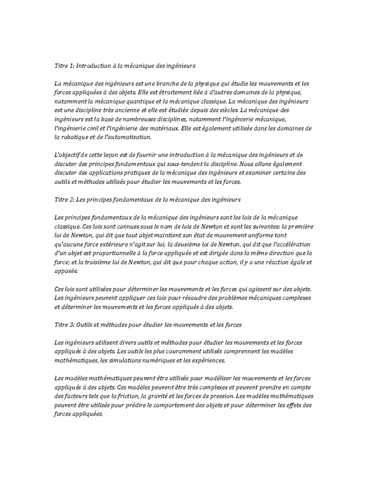 Engineering Mechanics Study Notes - Titre 1: Introduction à la ...