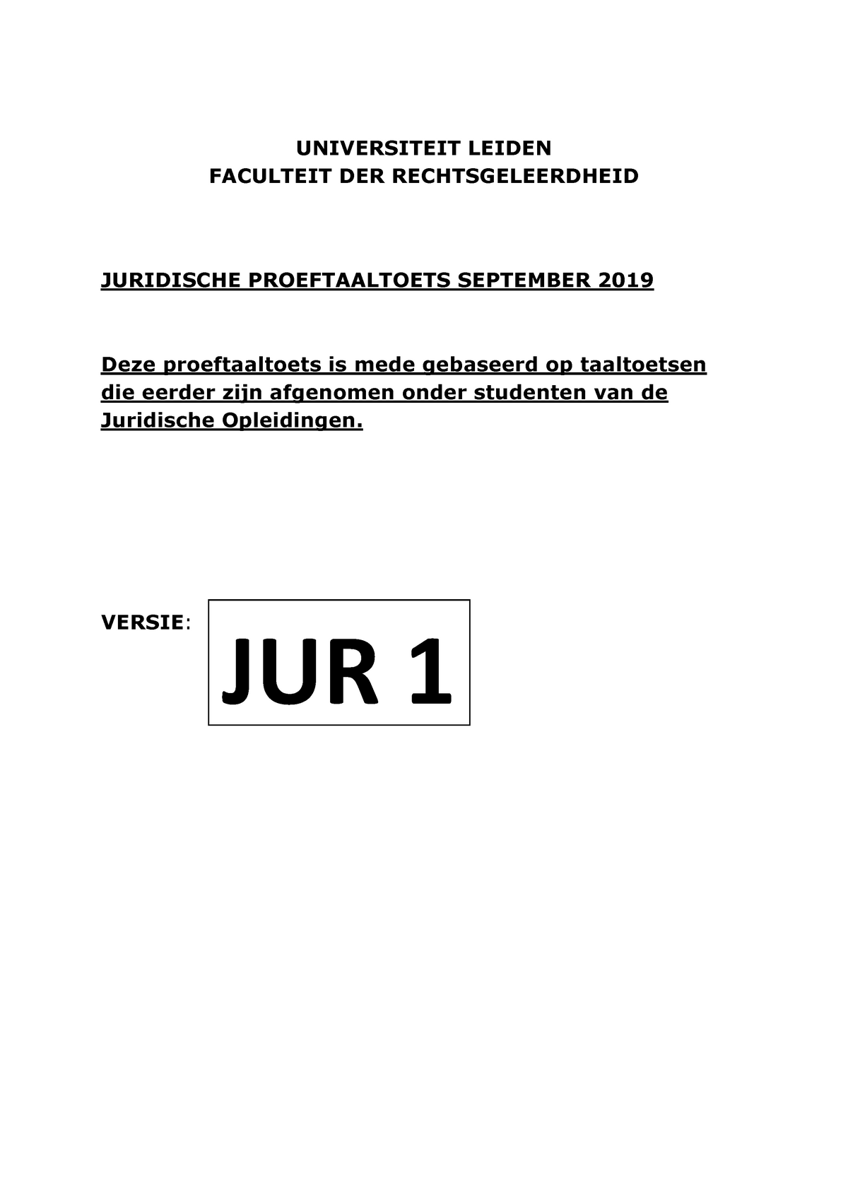 Proeftaaltoets Juridisch Sept 2019 - Warning: TT: Undefined Function ...