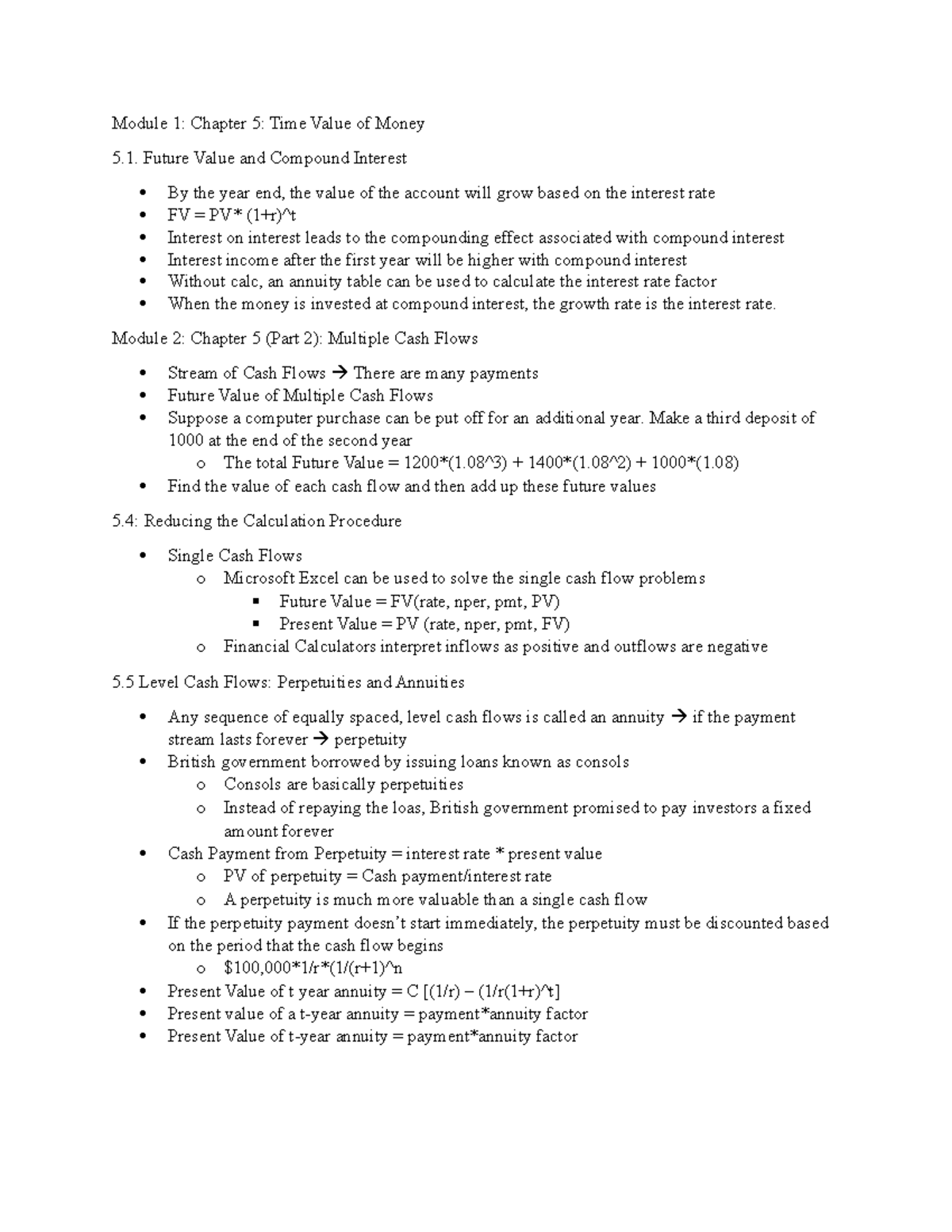 I-Core Finance Component BUS-F 370 Reading Notes - Module 1: Chapter 5 ...