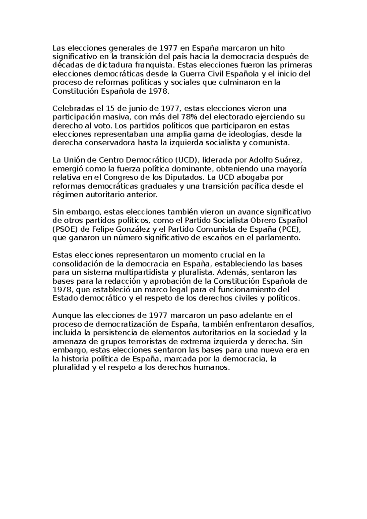 Elecciones 1977 Resumen Historia moderna de España Las elecciones
