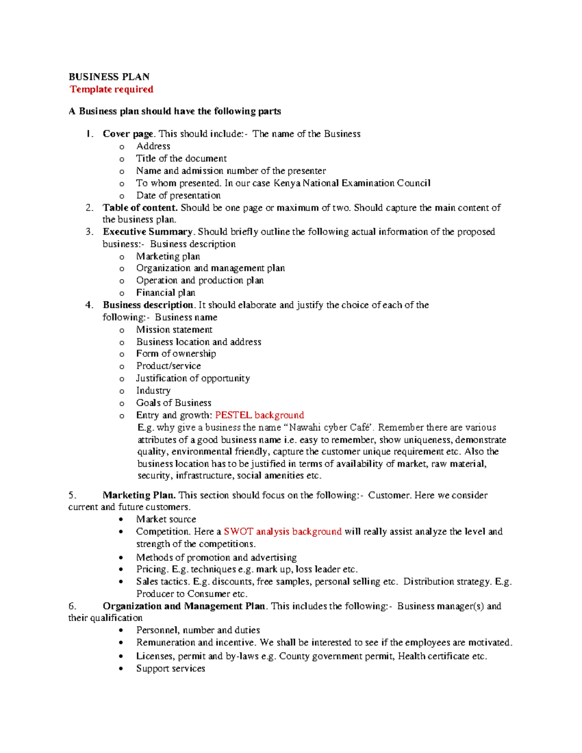 Business PLAN Guide - BUSINESS PLAN Template required A Business plan ...